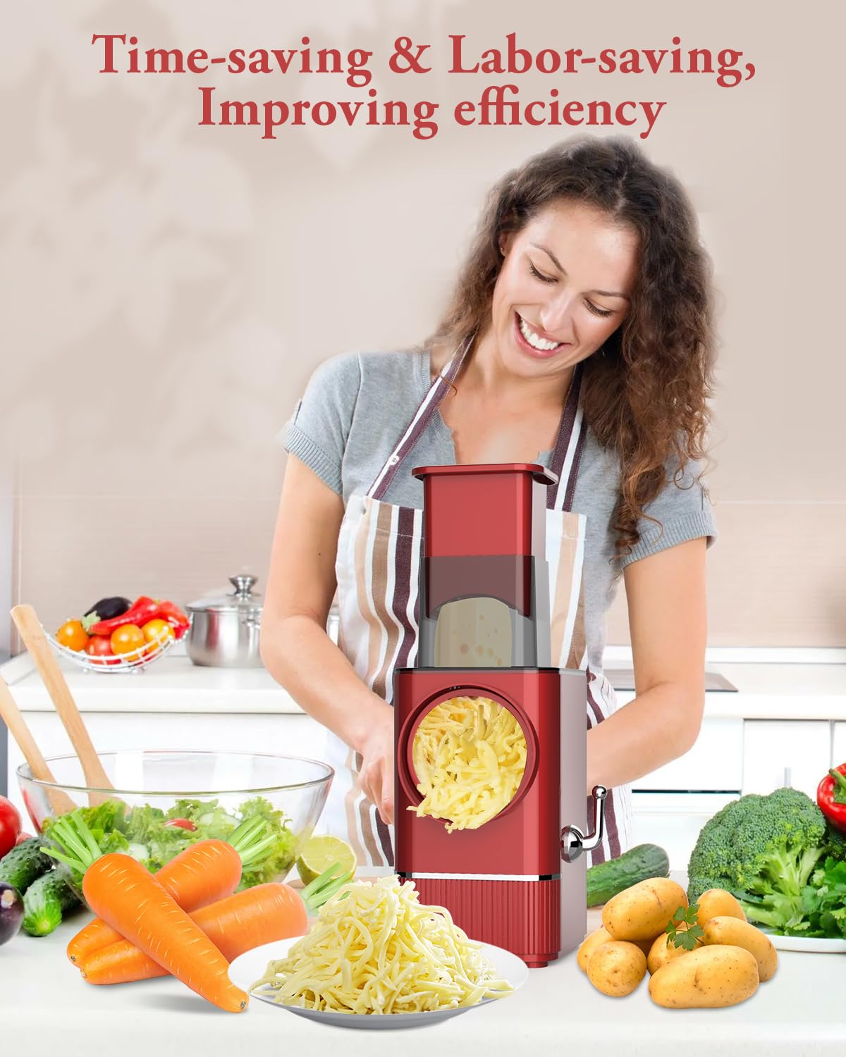 Electric Cheese Grater & Vegetable Shredder - 8 Multi Blades Automatic Food Processor for Block Cheese, Potatoes, Carrots, Fruits & Nuts | Perfect for Salads, Pizza Toppings, Baking & Meal Prep