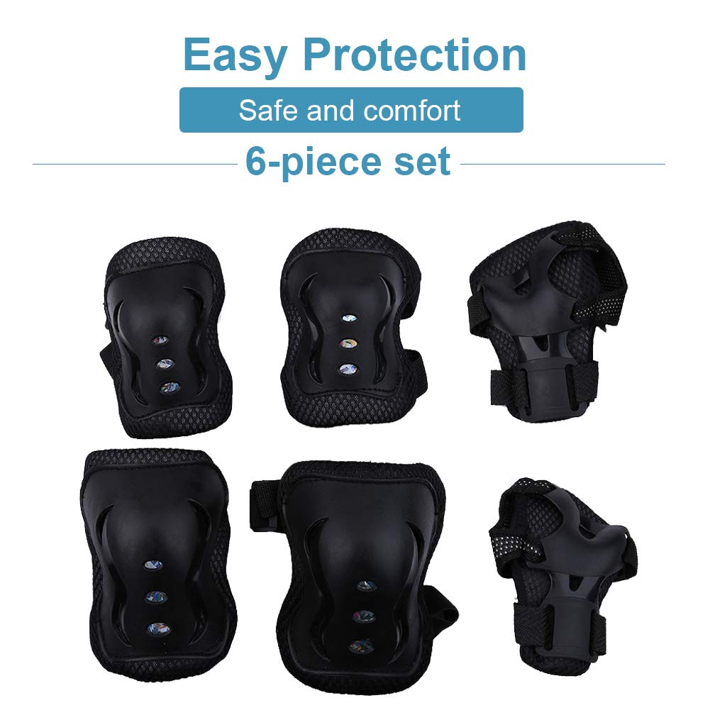 VGEBY Kids Protective Gear Set - Knee Pads, Elbow Pads & Wrist Guards for Skateboarding, Cycling & Scooter Riding (Black) - Outdoor Safety Equipment for Boys & Girls - Perfect for Skate Parks, Bike Trails & Playground Adventures