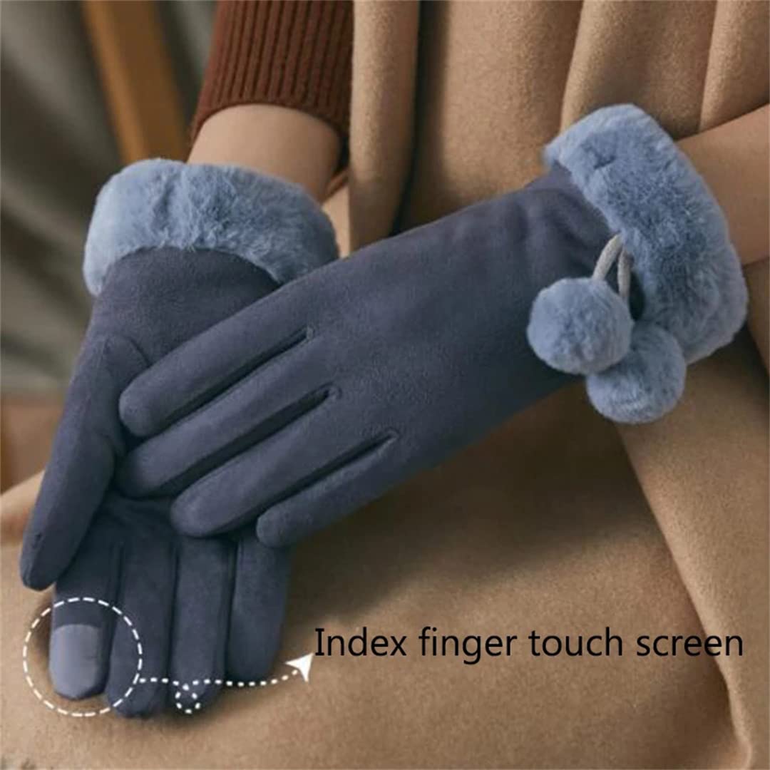 Women's Winter Suede Leather Mittens - Warm Plush Double Layer Thick Velvet Gloves for Driving, Outdoor Activities & Cold Weather Fashion