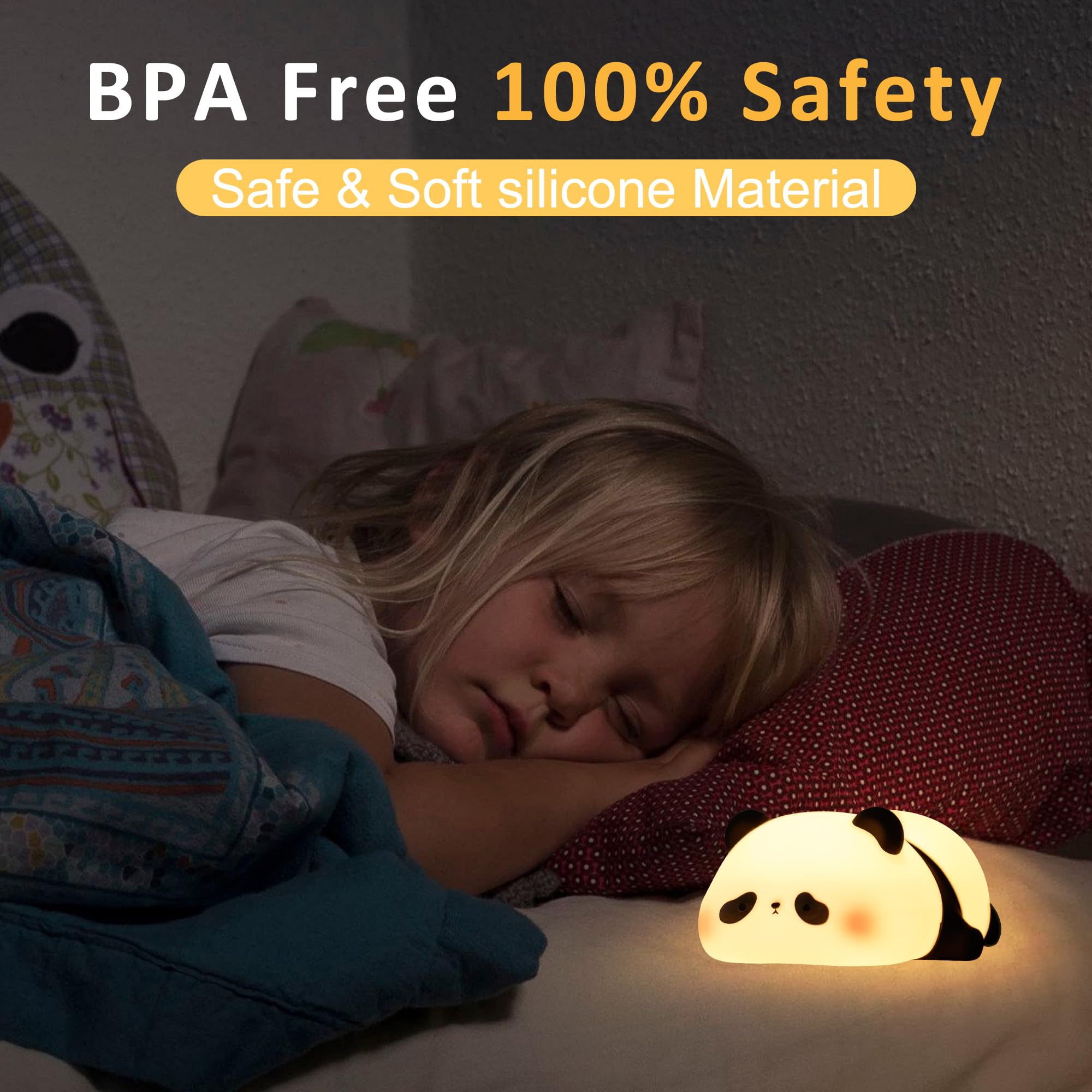 **Lampeez Panda Night Light for Kids - Soft Silicone Dimmable Nursery Nightlight, Rechargeable LED with 30-Minute Timer & Tap Control, Perfect Holiday Gift for Baby Boys & Girls - Ideal for Bedtime, Nursery Decor, and Soothing Nighttime Comfort**