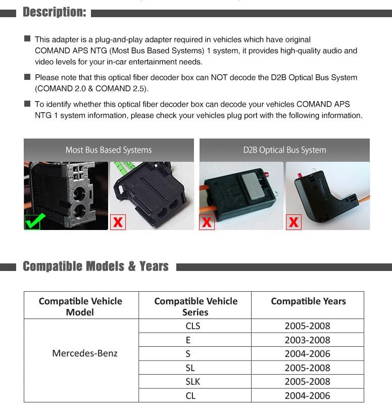 XTRONS® Optical Fiber Head Unit Replacement Decoder for Mercedes-Benz CL/CLS/E/S/SL/SLK - Compatible with Mercedes Audio Systems - Perfect for Car Audio Upgrades & Multimedia Integration