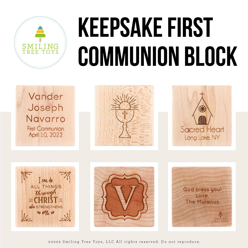 First Communion Keepsake Block - Personalized Religious Gift for Boys & Girls - Wooden Christening Souvenir - Perfect for Baptism, First Holy Communion & Religious Milestones