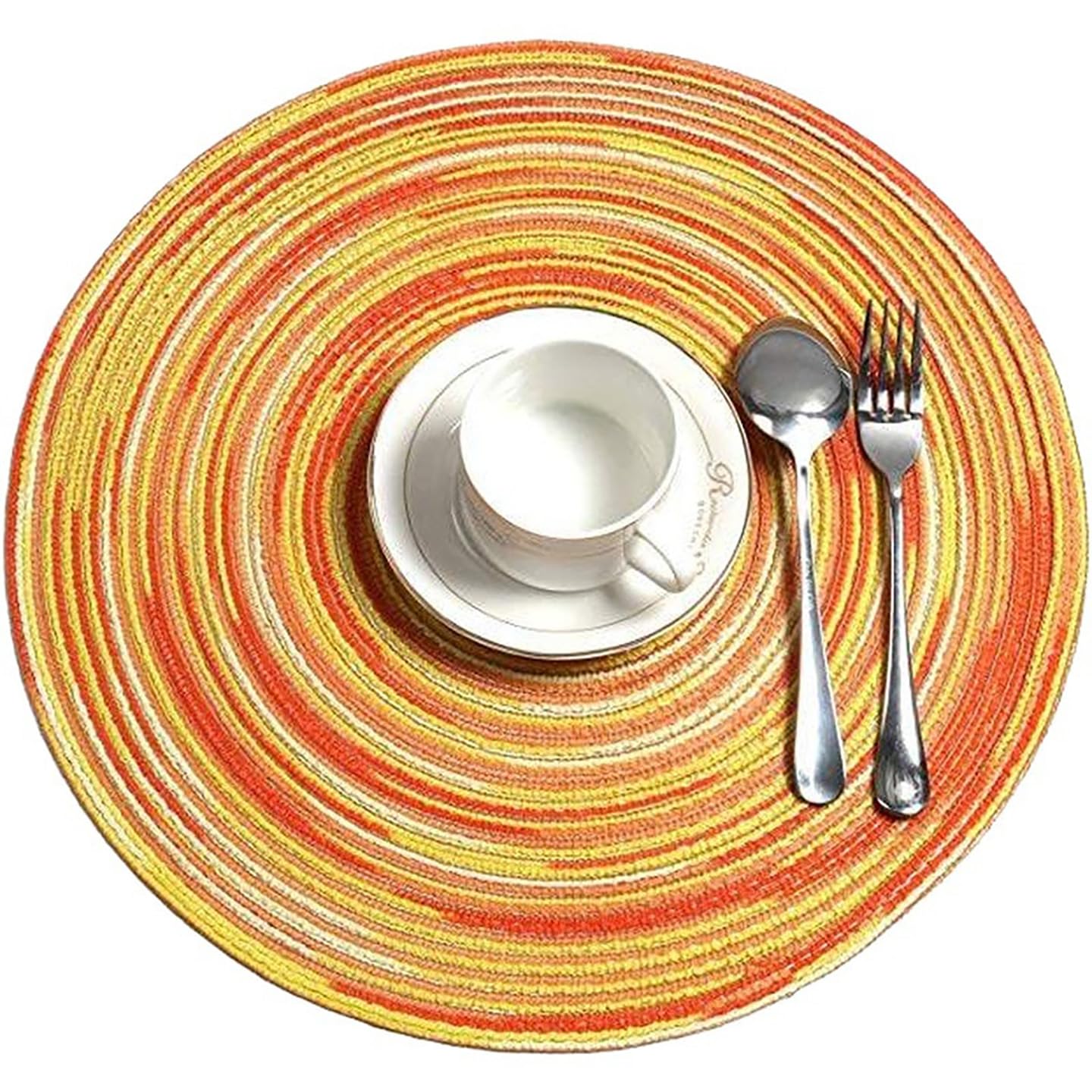 6-Pack Round Woven Table Placemats - Colorful Ombre Red & Yellow Washable Non-Slip Coasters for Dining Table - Perfect for Home Decor, Dinner Parties & Daily Meals