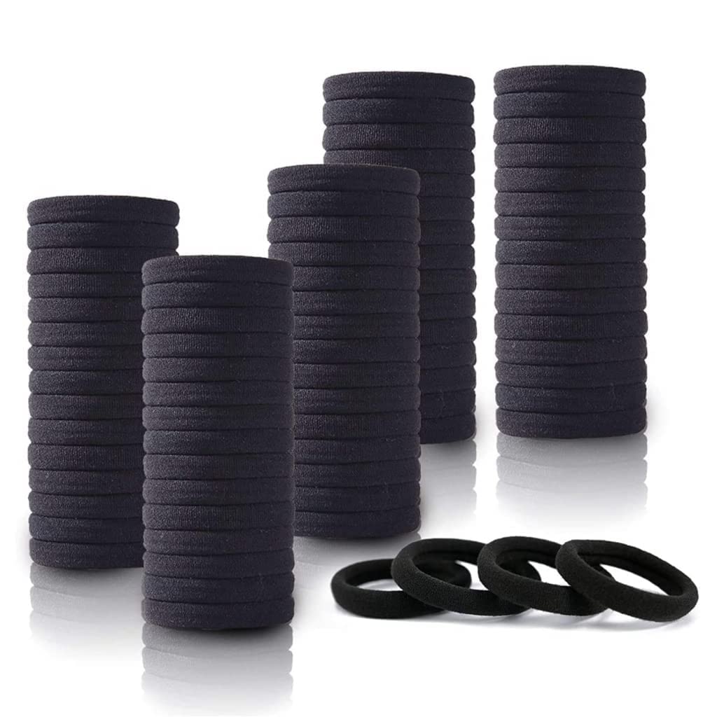 Ek Rag Premium Hair Ties for Women - Soft Elastic Cotton Thick Seamless Black Hair Bands (5 Pack) - No Crease No Damage Hair Ties for Thick & Thin Hair - Perfect for Ponytails, Workouts, Yoga & Daily Use