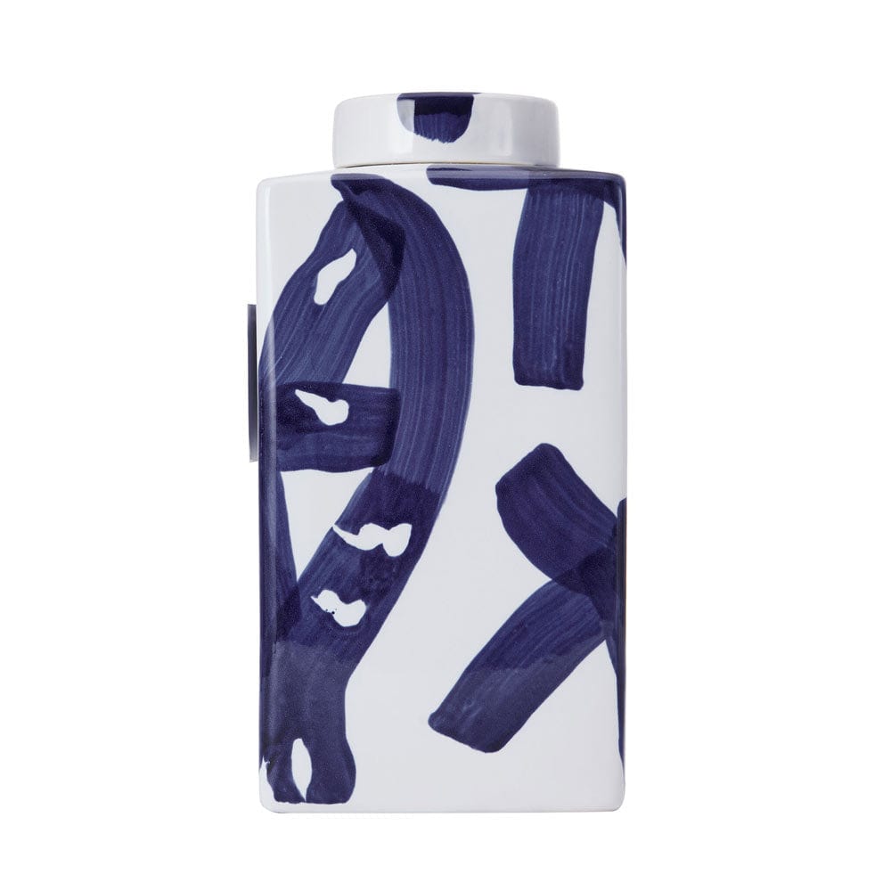 Hand-Painted Decorative Square Ginger Jar Canister Vase - Blue & White Ceramic Home Decor for Living Room, Bedroom, or Office Display