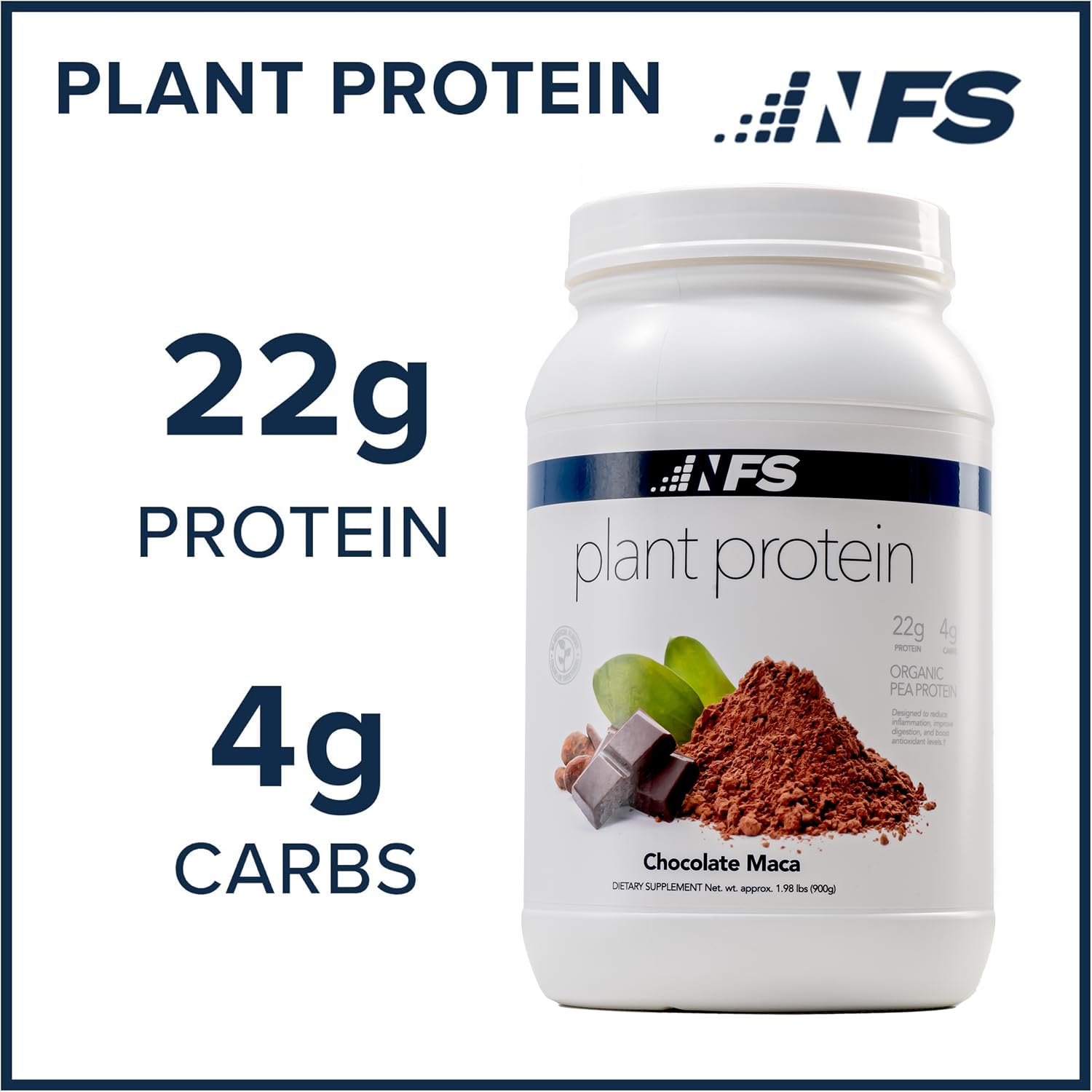 NF Sports All-Natural Plant-Based Protein Powder - Chocolate Maca Flavor | Organic, Gluten Free, Vegan Protein Supplement | 28 Servings | Perfect for Post-Workout Recovery & Healthy Smoothies