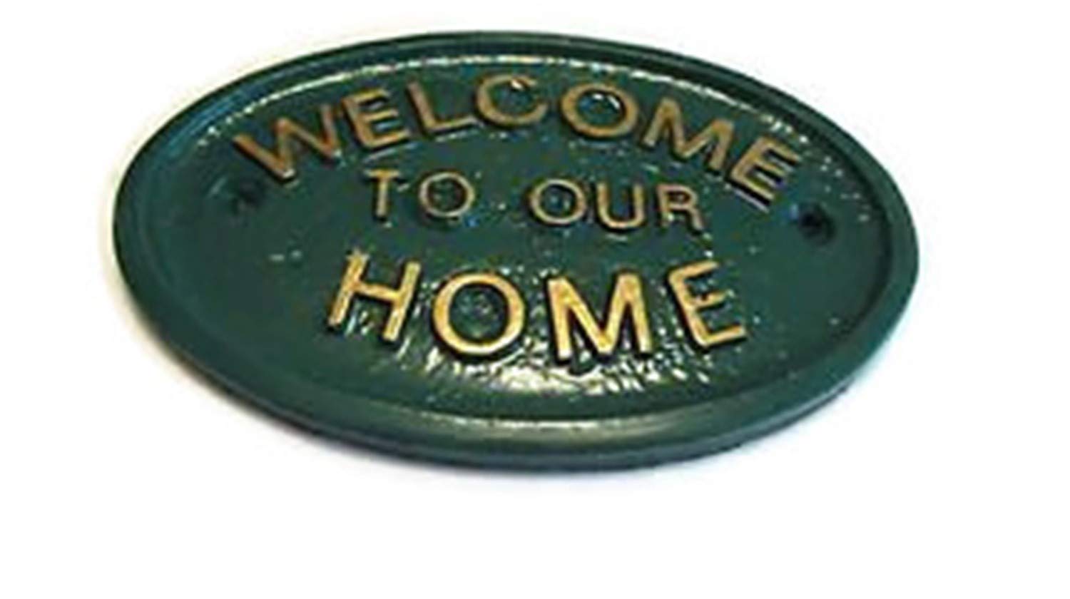 Green Welcome to Our Home House & Garden Wall Plaque - Perfect for Front Door Decor, Porch Sign, and Outdoor Wall Art