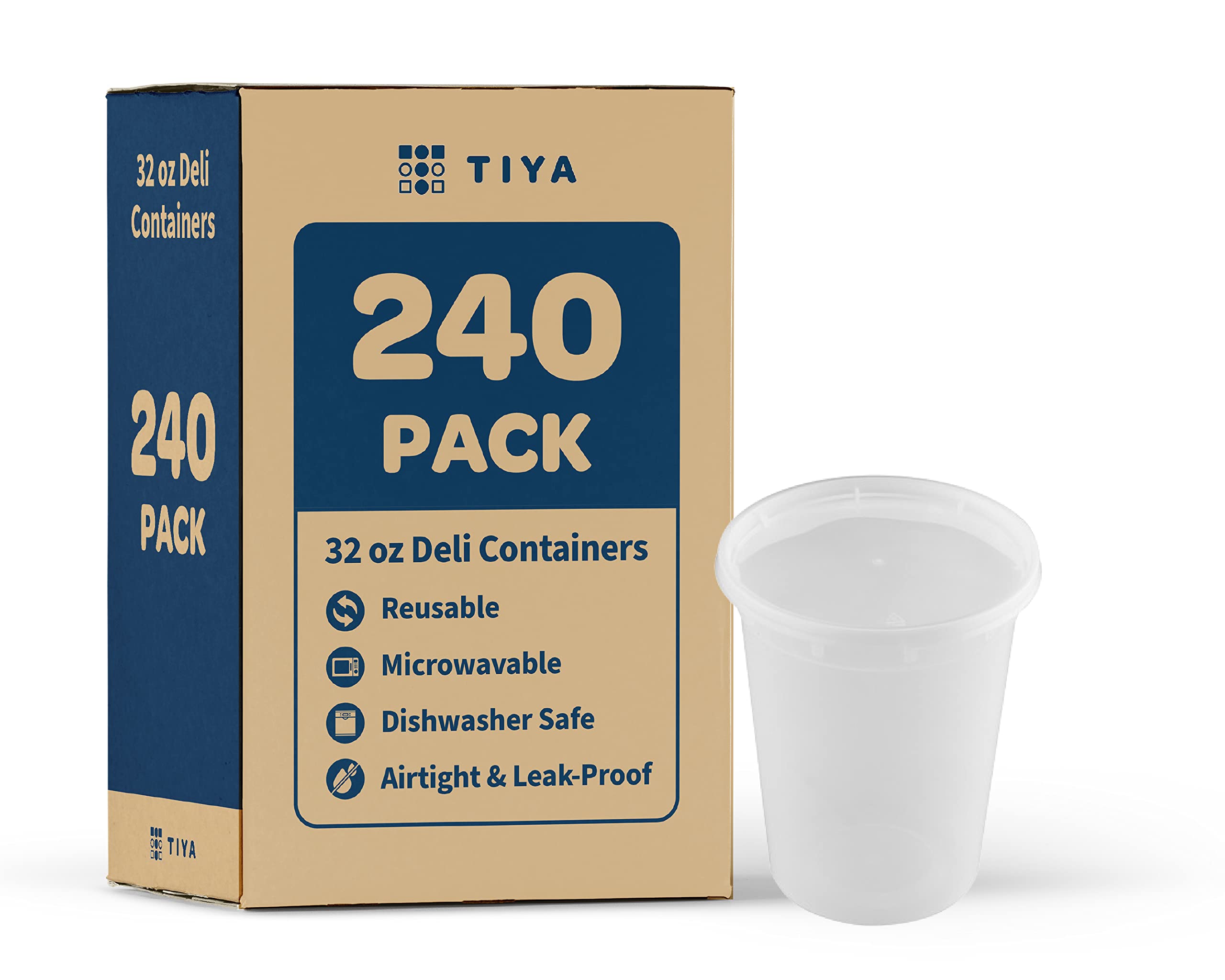 TIYA 32oz Takeout Food Containers Bulk 240 Pack with Lids - Reusable Plastic Food Storage Containers for Meal Prep, Soups & Leftovers - Microwave & Dishwasher Safe, Airtight Leak Proof - Perfect for Restaurants, Catering, Party Food Storage & Home Kitchen Organization