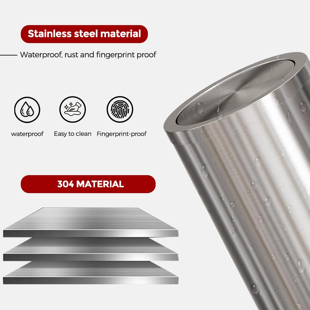 Premium Stainless Steel Trash Can with Lid - 2.4 Gallon Small Bathroom Garbage Bin, Flip Top Design for Bathroom, Hotel, Office & Laundry - Elegant Metallic Gold/Silver Finish | Perfect for Home, Office & Commercial Spaces