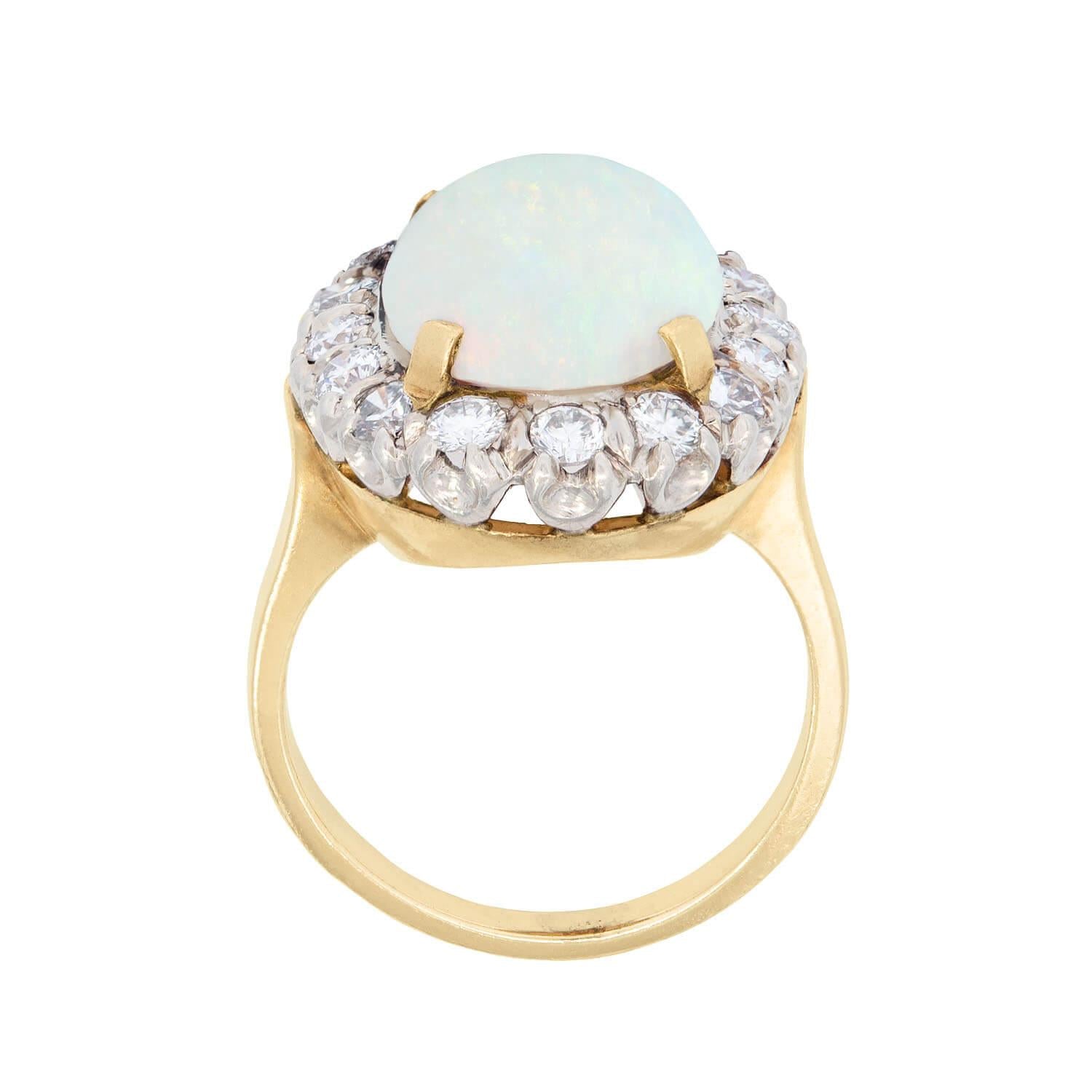 Vintage 14k Gold/Platinum Opal & Diamond Halo Engagement Ring for Women - Elegant Wedding, Anniversary & Special Occasion Jewelry Gift