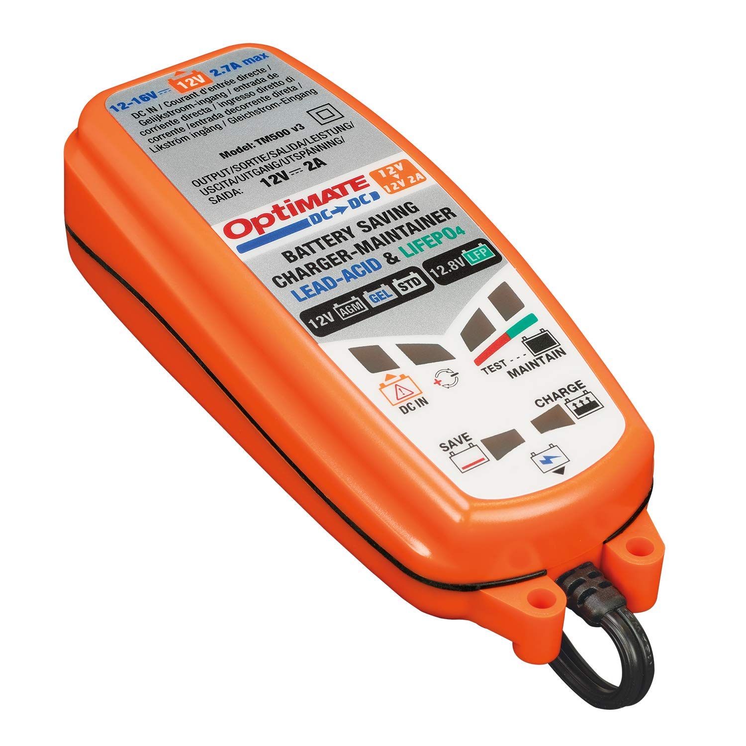 Optimate TM-500 12V/12.8V 2A 6-Step DC to DC Battery Charger & Maintainer for Motorcycles, ATVs, Boats - Sealed Lead Acid Battery Charging & Maintenance Solution