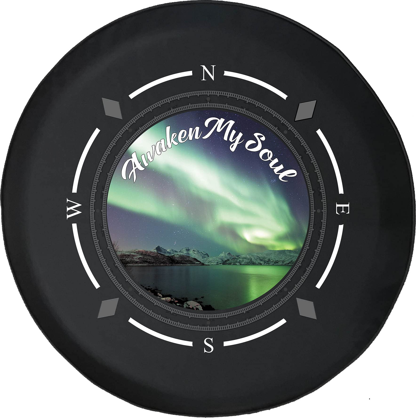 Premium American Unlimited Spare Tire Cover with Compass Design - 'Awaken My Soul' Sky Stars Night Pattern - Universal Fit for SUV, Trailer, RV & Most Vehicles | Durable Wheel Protection for Outdoor Adventures & Road Trips