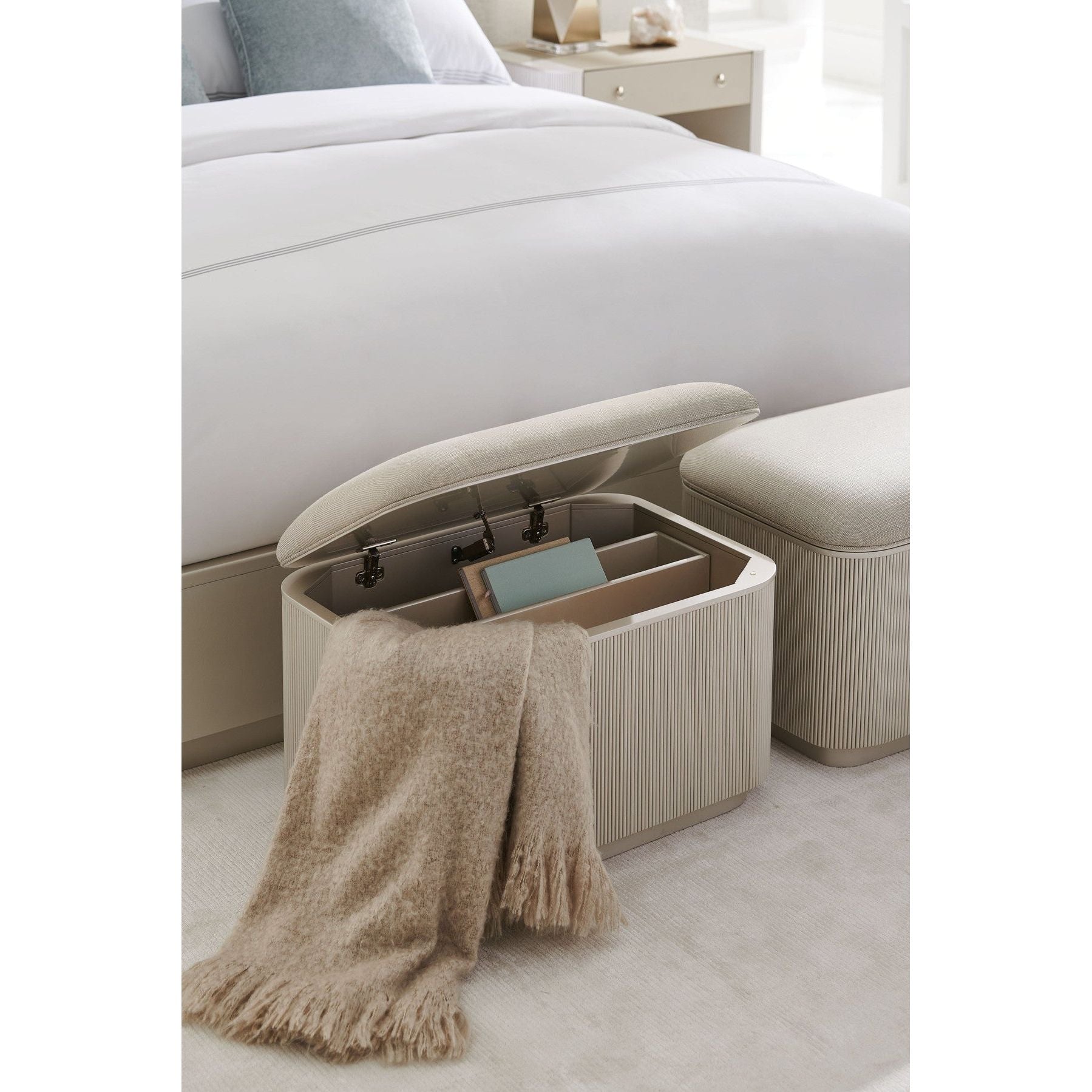 Adorable White and Beige Storage Bench with Cushion - Perfect for Entryway, Bedroom, or Living Room Organization