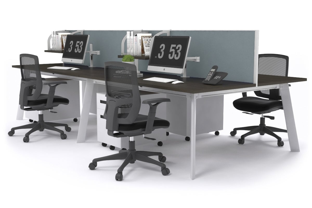 4-Person Office Workstation with White Frame - 1600L x 700W Dimensions - Perfect for Team Collaboration & Open Office Spaces