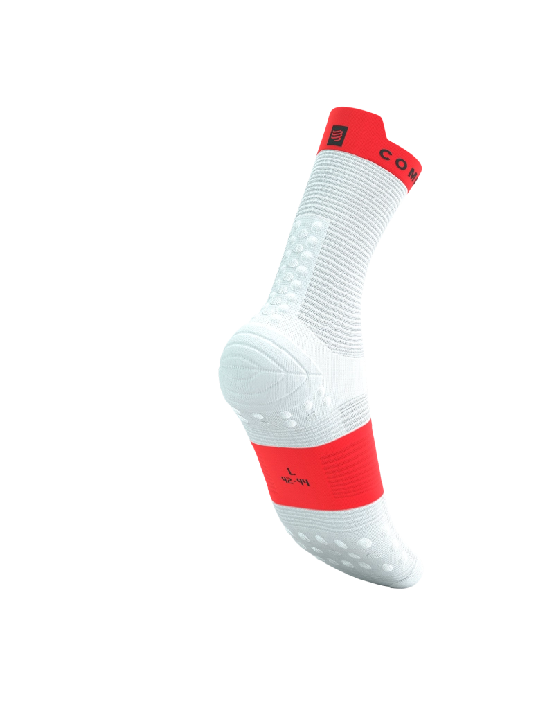 Compressport Unisex Pro Racing Socks v4.0 - High Performance Running Socks for Men & Women - White/Fluo Red - Ideal for Marathon, Triathlon & Long Distance Running