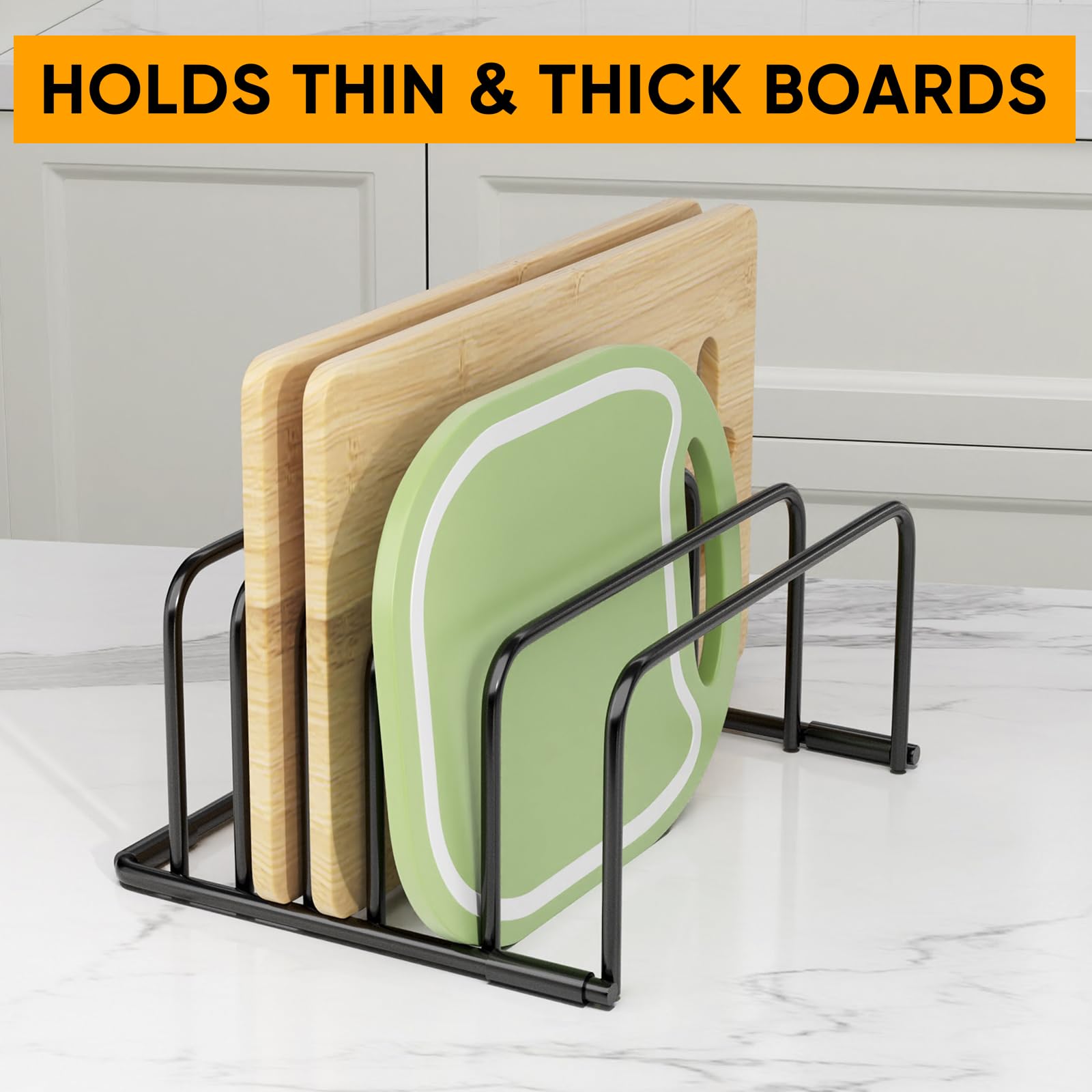 Stainless Steel Cutting Board Organizer Rack - Space Saving Kitchen Storage for Cutting Boards, Baking Sheets, Trays and Bakeware - Perfect for Cabinet & Countertop Organization - Ideal for Home Chefs and Organized Kitchens