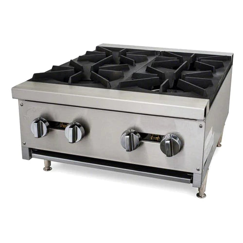 Cookline CHP 24 4 24 Gas Four Burner Commercial Countertop Hot Plate - 100,000 BTU High-Power Restaurant Cooking Equipment for Commercial Kitchens, Food Trucks & Catering Services
