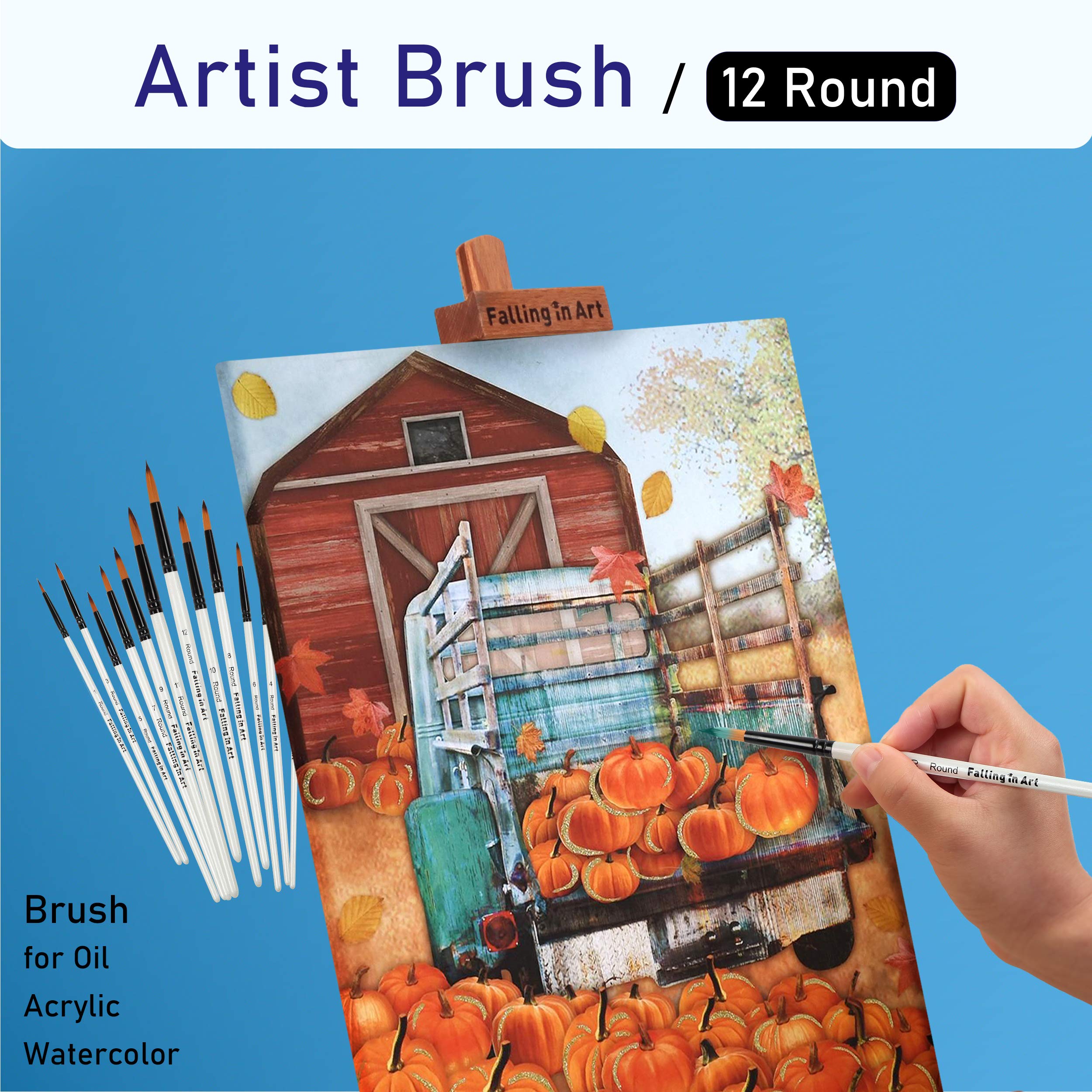 Professional 12-Piece Nylon Paint Brush Set for Watercolor, Oil & Acrylic Painting - Perfect for Artists, Face/Body Art, Nail Design & Rock Painting - Ideal for Beginners & Professionals