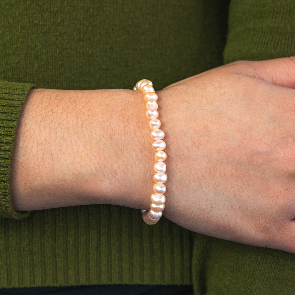 6mm Freshwater Pearl Peach Stretch Bracelet for Women - Elegant Beaded Jewelry for Wedding, Party & Everyday Wear