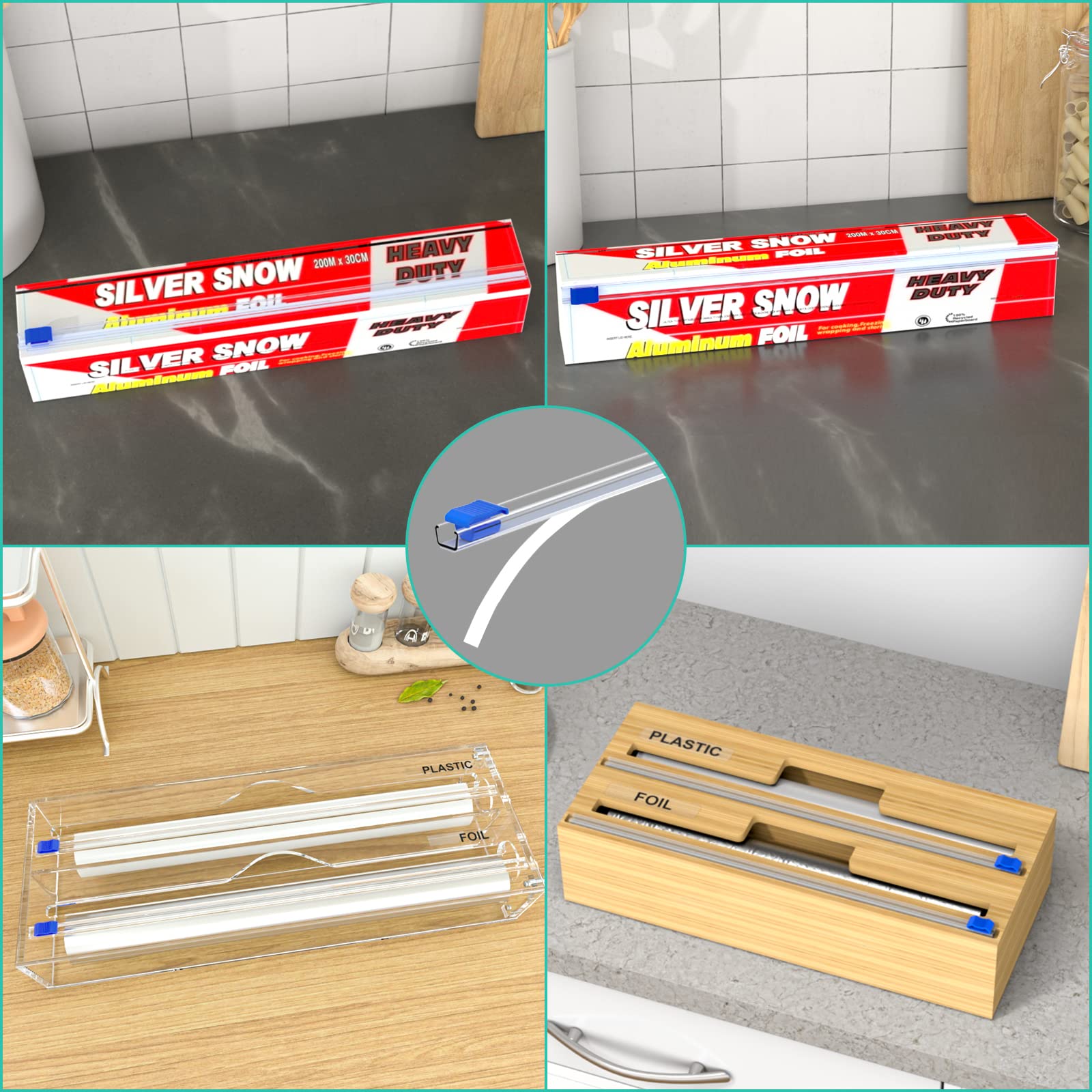 Self-Adhesive Plastic Wrap Cutter - 3 Pack Replacement Slide Cutters for 12