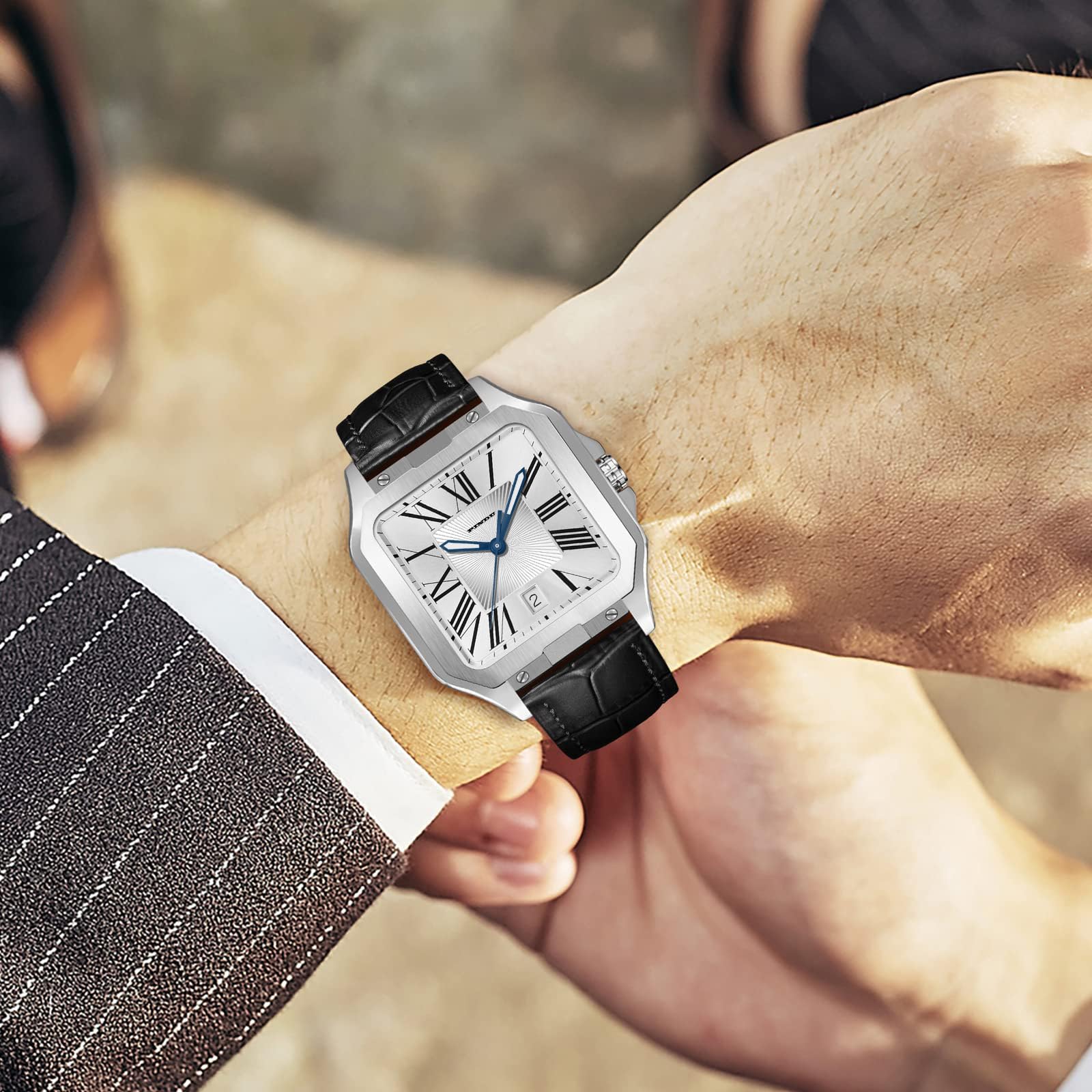 PINDU Automatic Men's Watch - Tank Business Dress Square Mechanical Watch for Men, Simple & Easy to Read | Perfect for Office, Formal Events & Everyday Wear