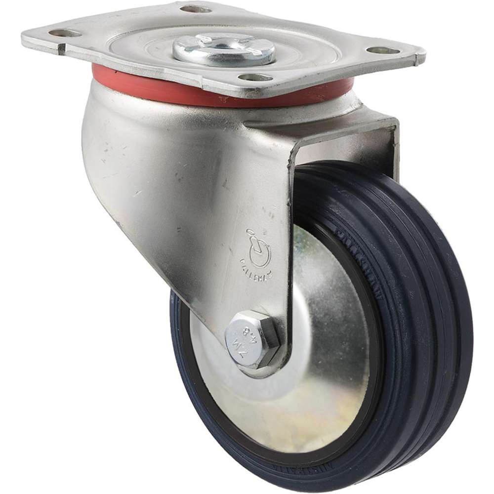 Fallshaw J Castor 100 x 32mm Blue Rubber Wheel with Roller Bearing Swivel Plate - 150kg Capacity for Industrial Carts, Warehouse Equipment & Heavy-Duty Furniture
