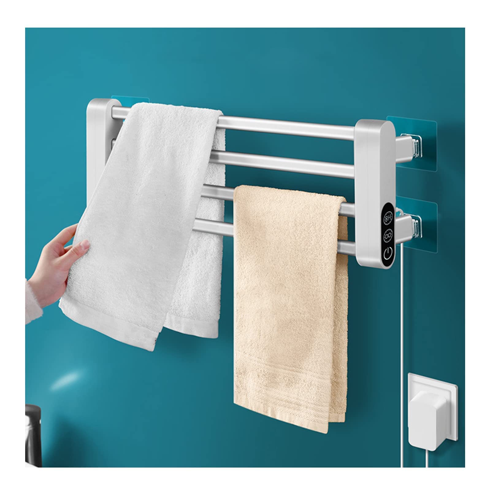 Premium Electric Towel Warmer for Bathroom - Wall Mounted Foldable Heated Drying Rack with Built-in Timer, 4 Aluminum Bars, 90° Adjustable (21.6x8.2in) - Perfect for Spa, Luxury Hotels & Cozy Home Bathrooms