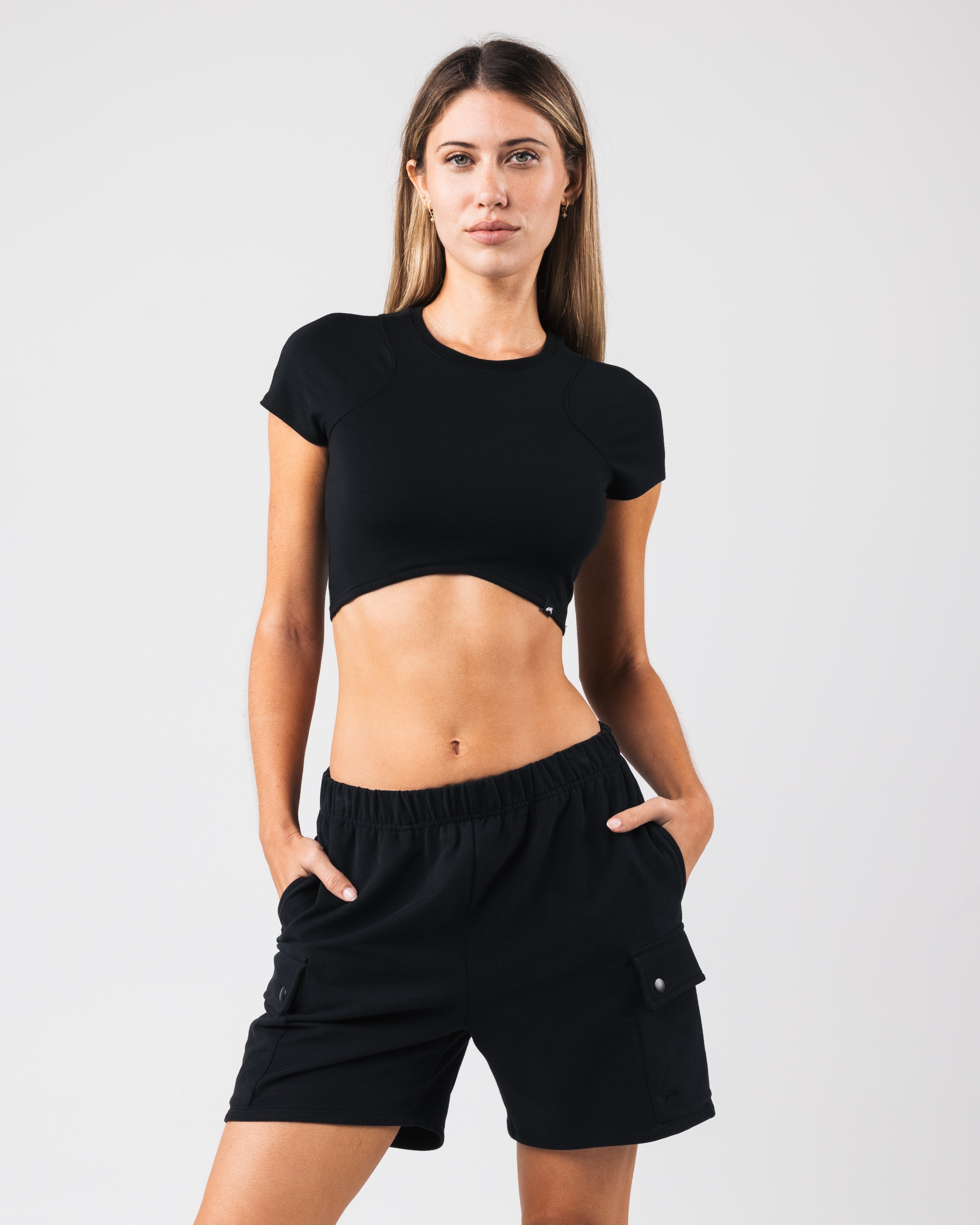 Angled Crop Tee - Black Women's Fashion Top for Casual Wear & Street Style | Perfect for Everyday Outfits, Parties & Instagram Looks