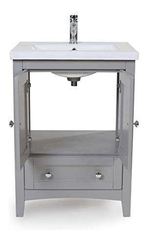 Modern Single Bathroom Vanity Set with Sink - Medium Grey Finish for Small Bathrooms & Powder Rooms | Space-Saving Design with Storage Cabinet