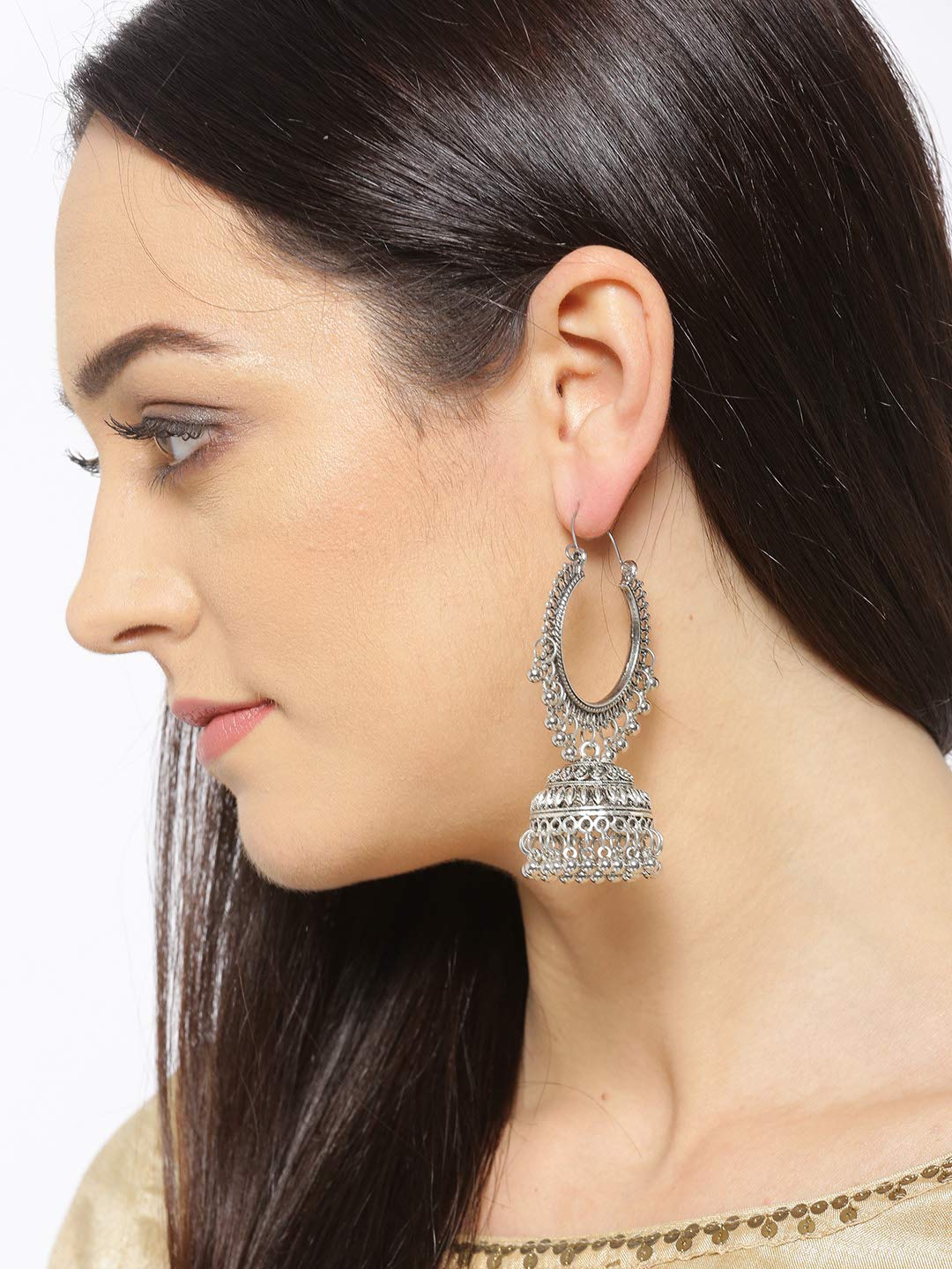 YouBella Women's Oxidized Silver Afghani Jhumka Earrings – Elegant Ethnic Jewelry for Girls & Women | Perfect for Weddings, Parties & Festive Occasions