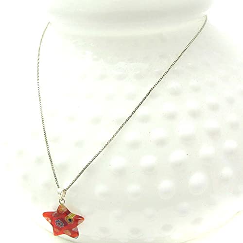 AeraVida Red Star Glass Silver Pendant for Teens - Gift & Fashion Jewelry