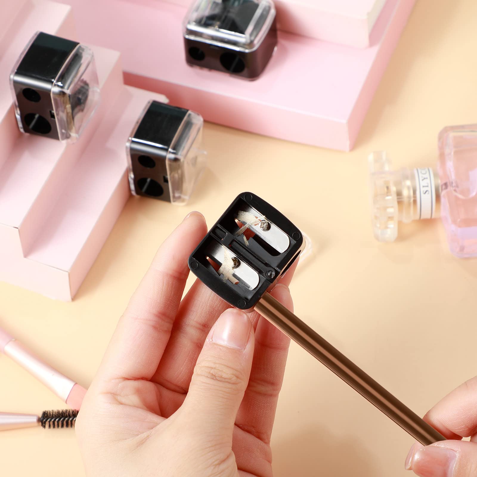 15-Piece Dual Makeup Pencil Sharpener - Compact Cosmetic Tool for Eyeliner & Lip Liner Pencils - Perfect for Home, Travel & Professional Makeup Kits (Black)