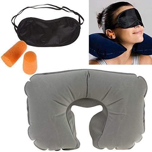 Comfortable Travel Neck Pillow with Adjustable Eye Mask & Soft Ear Plugs - Perfect for Airplane, Car & Office Naps