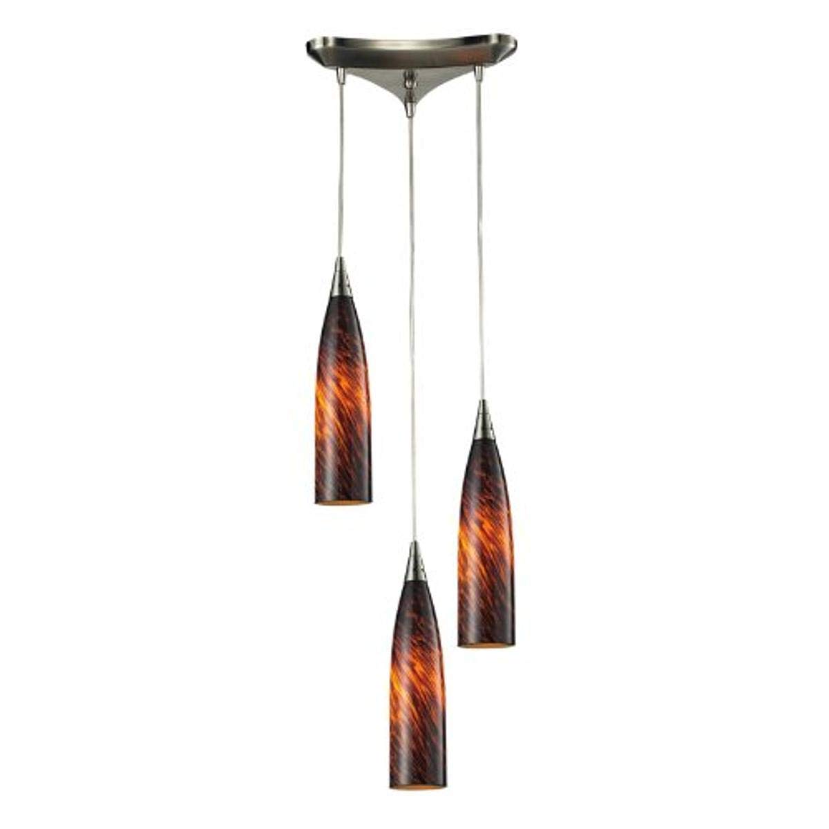 Elk 501-3ES 3-Light Satin Nickel and Espresso Glass Triangle Pendant Light Fixture for Kitchen Island, Dining Room, or Living Room Lighting