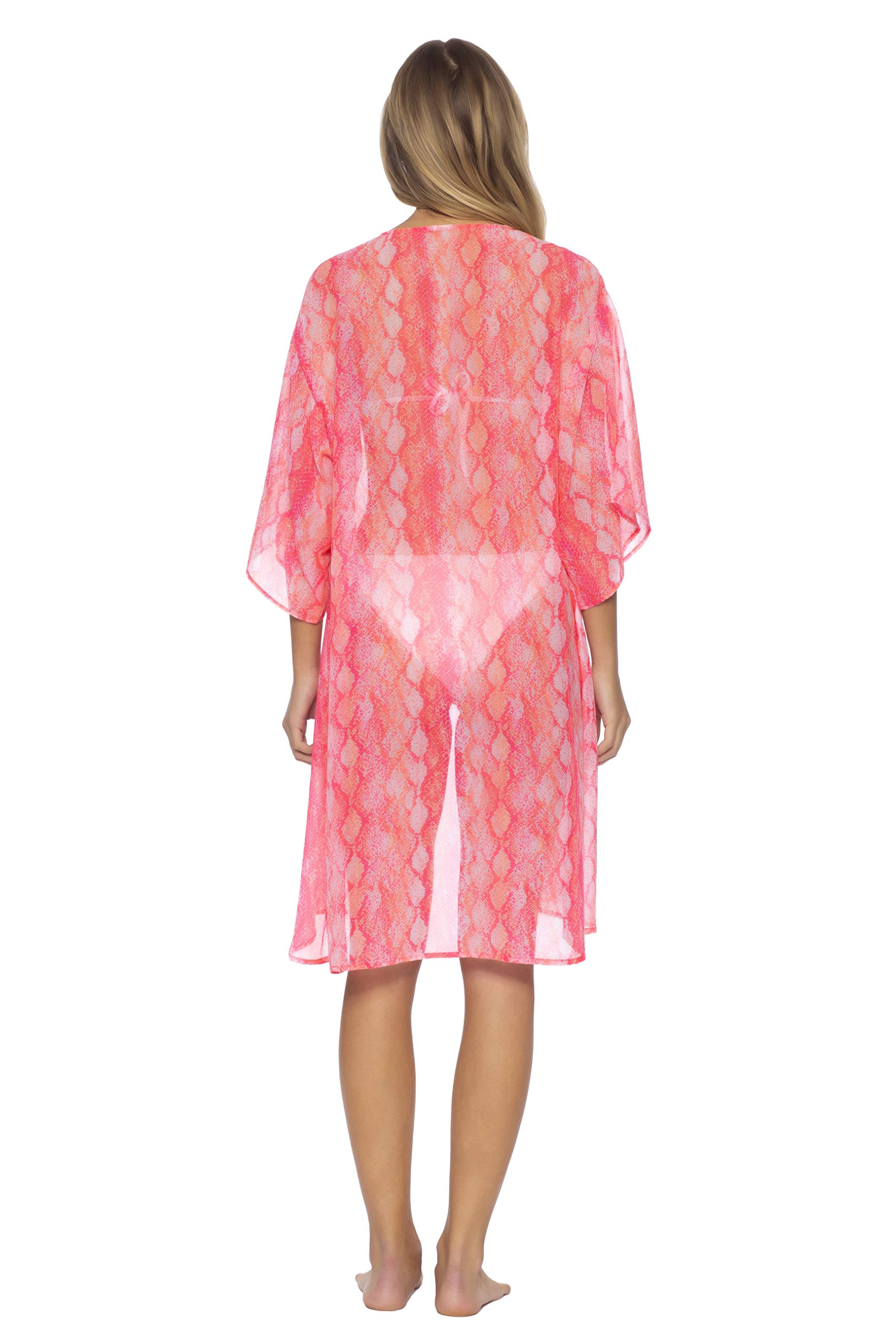 ISABELLA ROSE Women's Snakeskin Kimono Robe - Lightweight Swim Cover Up, Beachwear Loungewear, Pink XS/S - Perfect for Poolside, Vacation & Spa Days