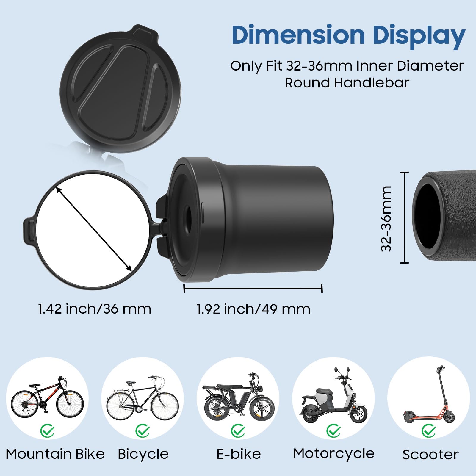 MoKo 2-Pack 360° Rotatable Bike Mirrors - Durable Acrylic & Silicone Rearview Mirrors for Mountain Bikes, E-Bikes, Motorcycles - Safe Handlebar Mount for Enhanced Cycling Visibility (Perfect for Commuting, Trail Riding & Road Safety)