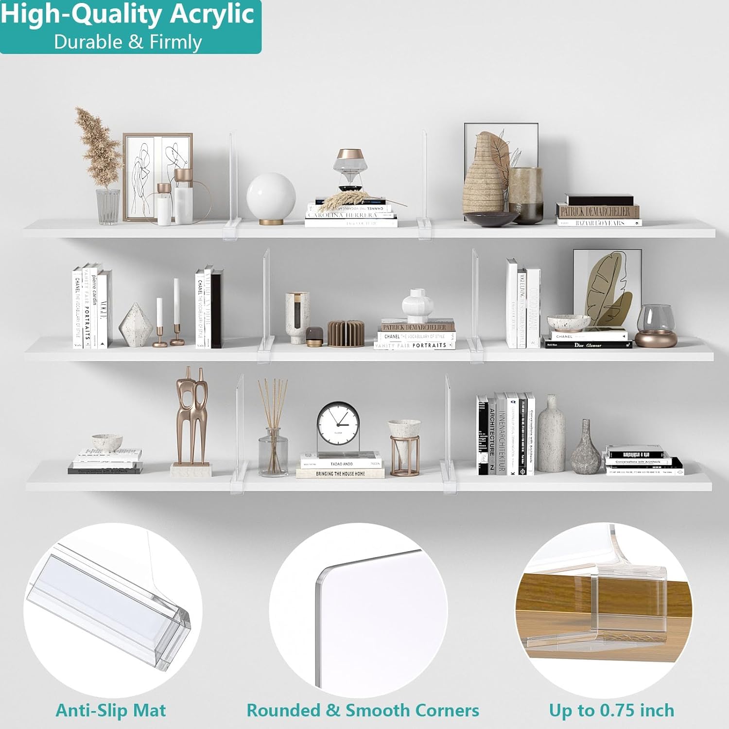 8-Pack Clear Acrylic Shelf Dividers for Closet Organization - Fits Wooden & Vertical Shelves - Perfect for Bedroom, Kitchen, Office Storage & Home Organization