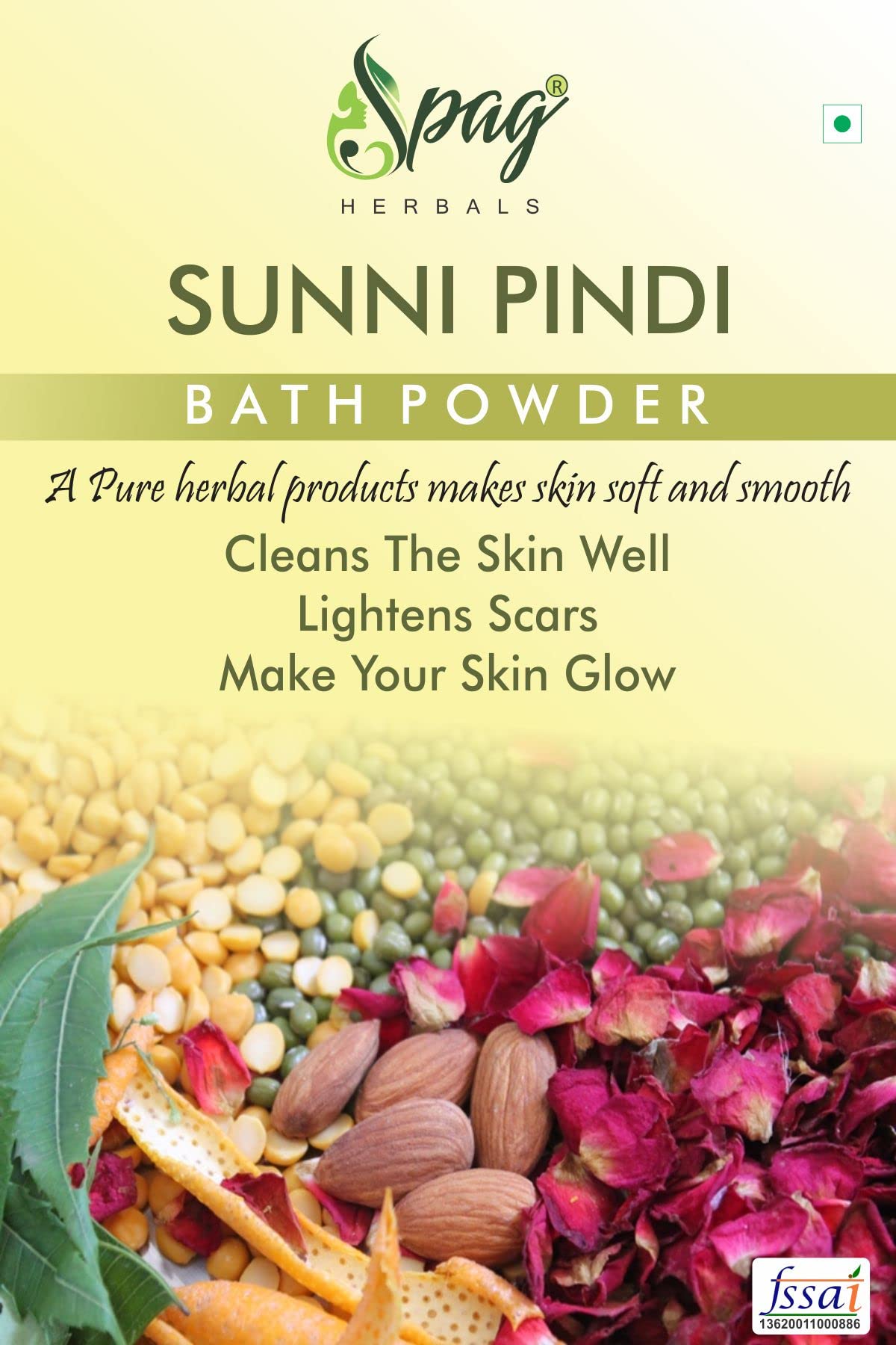 Organic Herbal Sunipindi Bath Powder with Turmeric - 250g | Handmade Body & Face Cleanser | Exfoliating & Brightening for Glowing Skin | Perfect for Ayurvedic Skincare & Spa Treatments