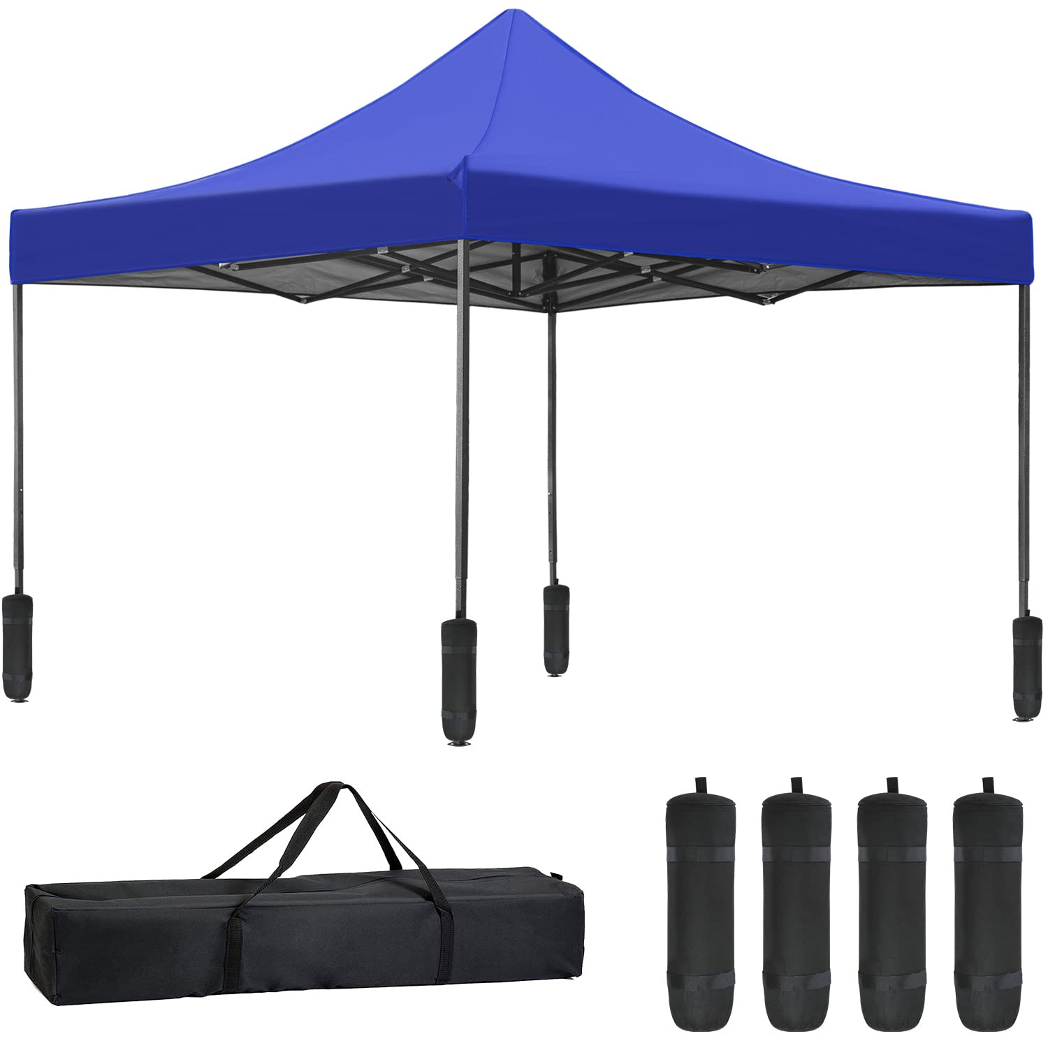 10x10 Pop Up Canopy Tent - White Instant Shelter with UV Protection, Easy Setup Straight Legs, Portable Carry Bag & Sand Bags - Perfect for Outdoor Events, Camping, Beach, Picnics & Commercial Use (Blue)