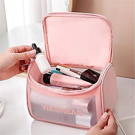 Waterproof Hanging Travel Toiletry Bag - Cosmetic Makeup Pouch with Zipper for Women & Men | Portable Wash Bag for Grooming Essentials, Perfect for Vacation, Gym & Daily Use (Pink)