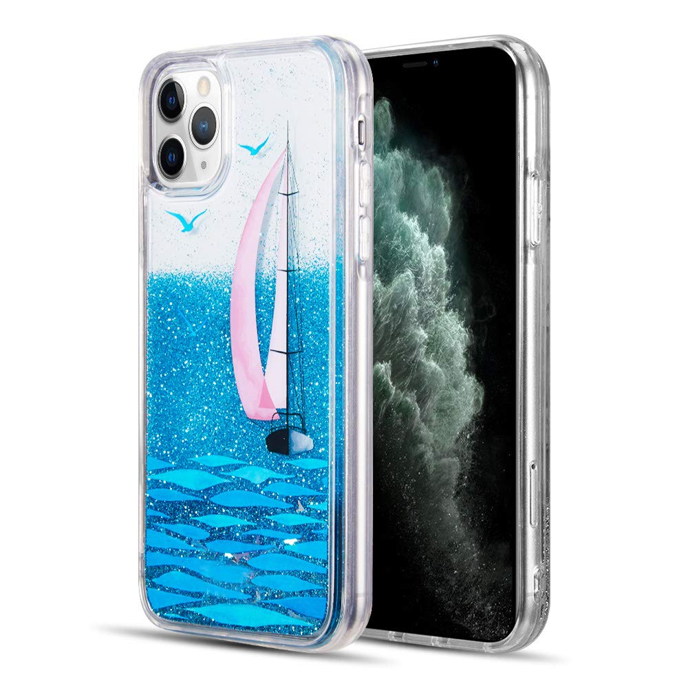 Bling Waterfall Liquid Glitter Phone Case for iPhone 12 & 12 Pro - Transparent Flowing Design with Sparkle Effect | Perfect for Beach Parties, Summer Vacations & Tropical Getaways
