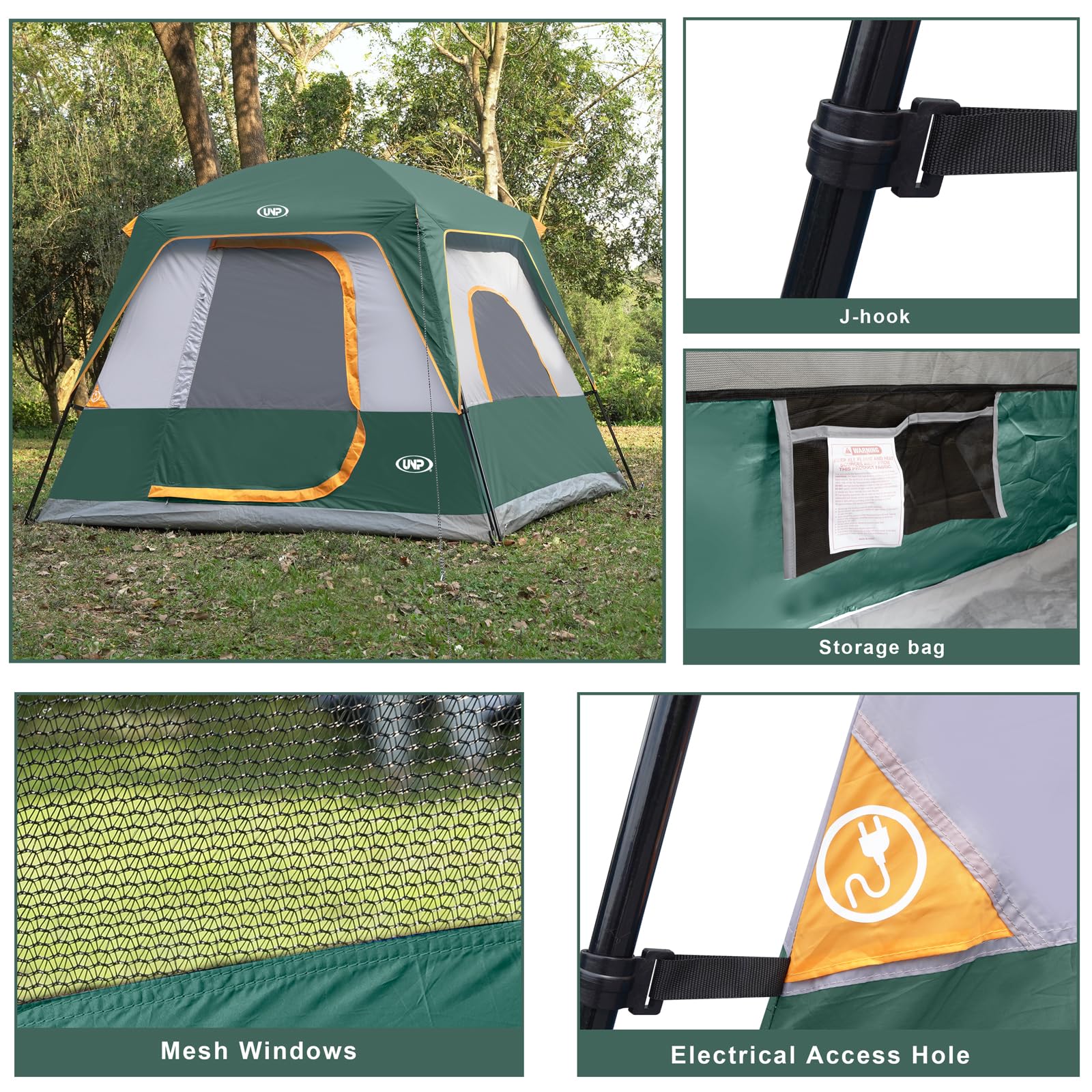 UNP 4-Person Camping Tent - Waterproof Cabin Tent with Rainfly for Easy Setup | Perfect for Family Camping, Hiking & Outdoor Adventures