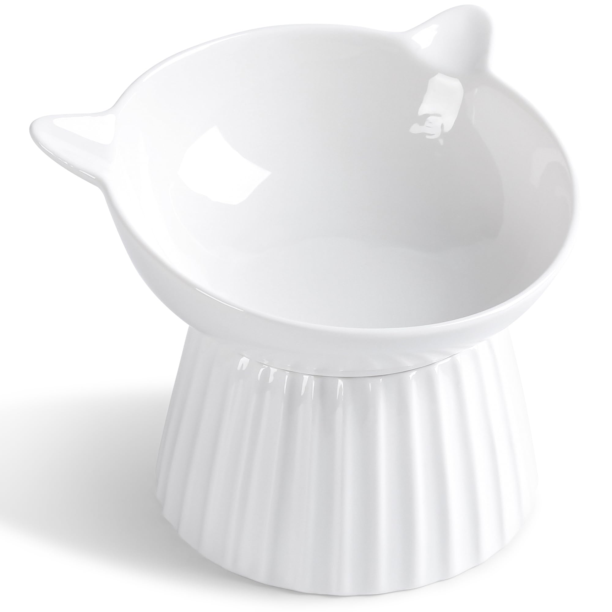 Ceramic Raised Cat Food Bowl - Tilted Elevated Pet Dish for Cats & Puppies, Anti-Vomit & Whisker-Friendly Design, Microwave & Dishwasher Safe - Perfect for Indoor Cats with Sensitive Stomachs and Long Whiskers