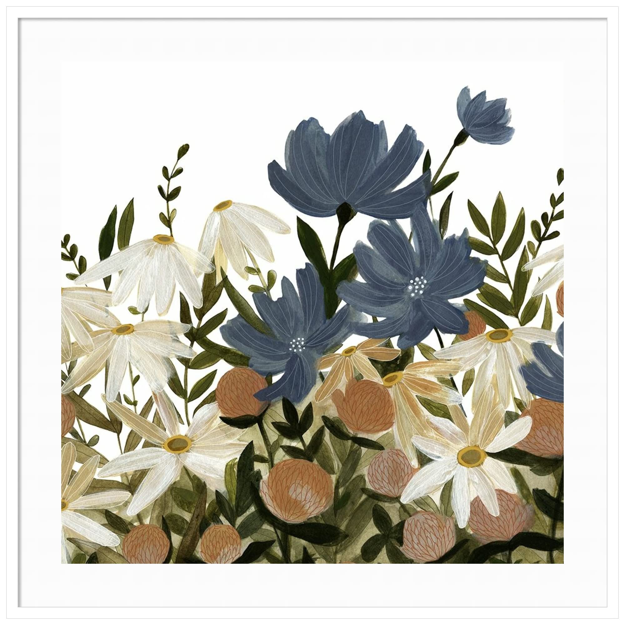 Emma Scarvey Wildflower Garden I Framed Wall Art Print - 41x41 Inches, Svelte White Wood Frame - Perfect for Living Room, Bedroom & Office Decor