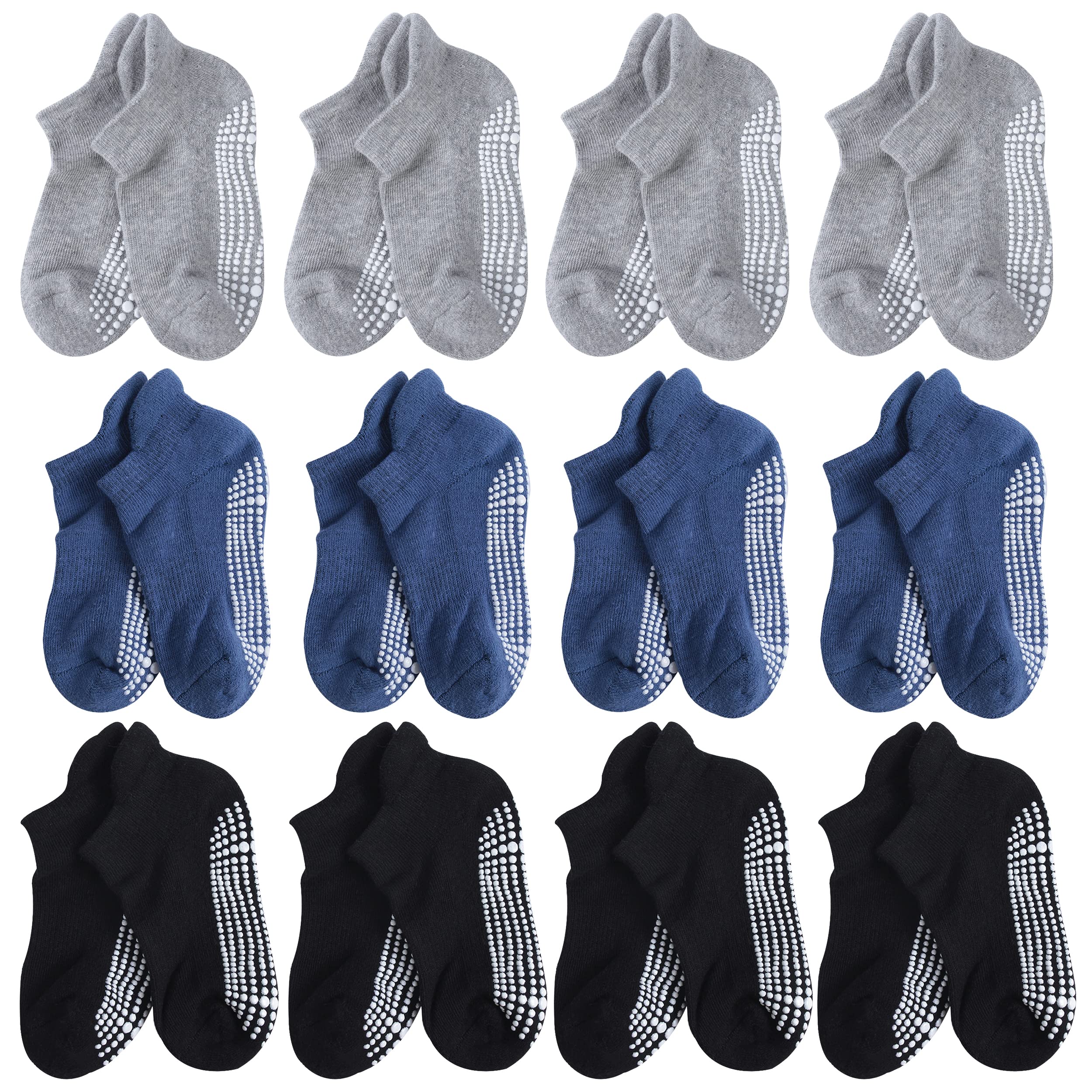 HAPYCEO Non-Slip Toddler Socks 12 Pack - Cotton Athletic Ankle Socks for Boys & Girls - Perfect for Playtime, Daycare & Sports Activities