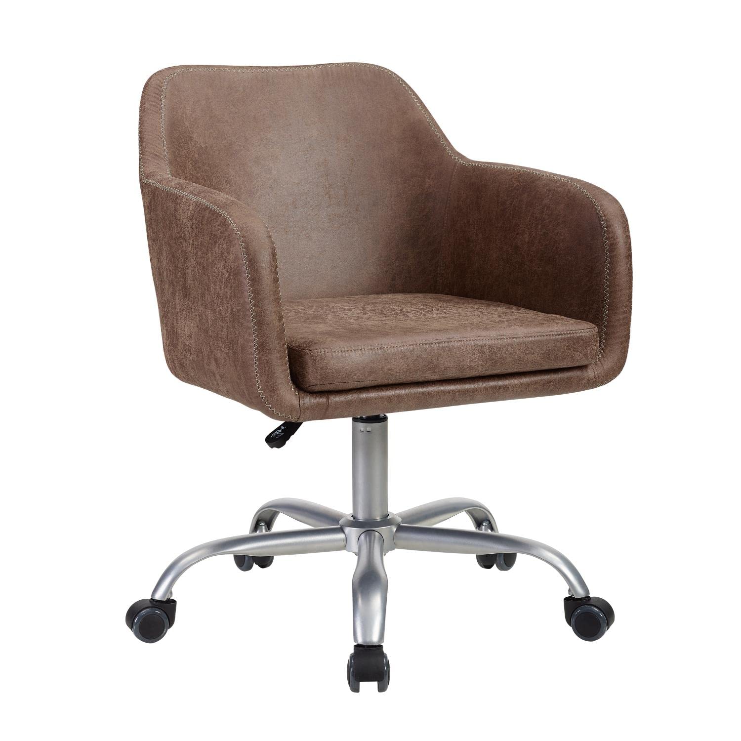 Linon Rylen Ergonomic Office Chair with Adjustable Height & Lumbar Support - Silver Mesh Back Computer Desk Chair for Home & Office Workspace