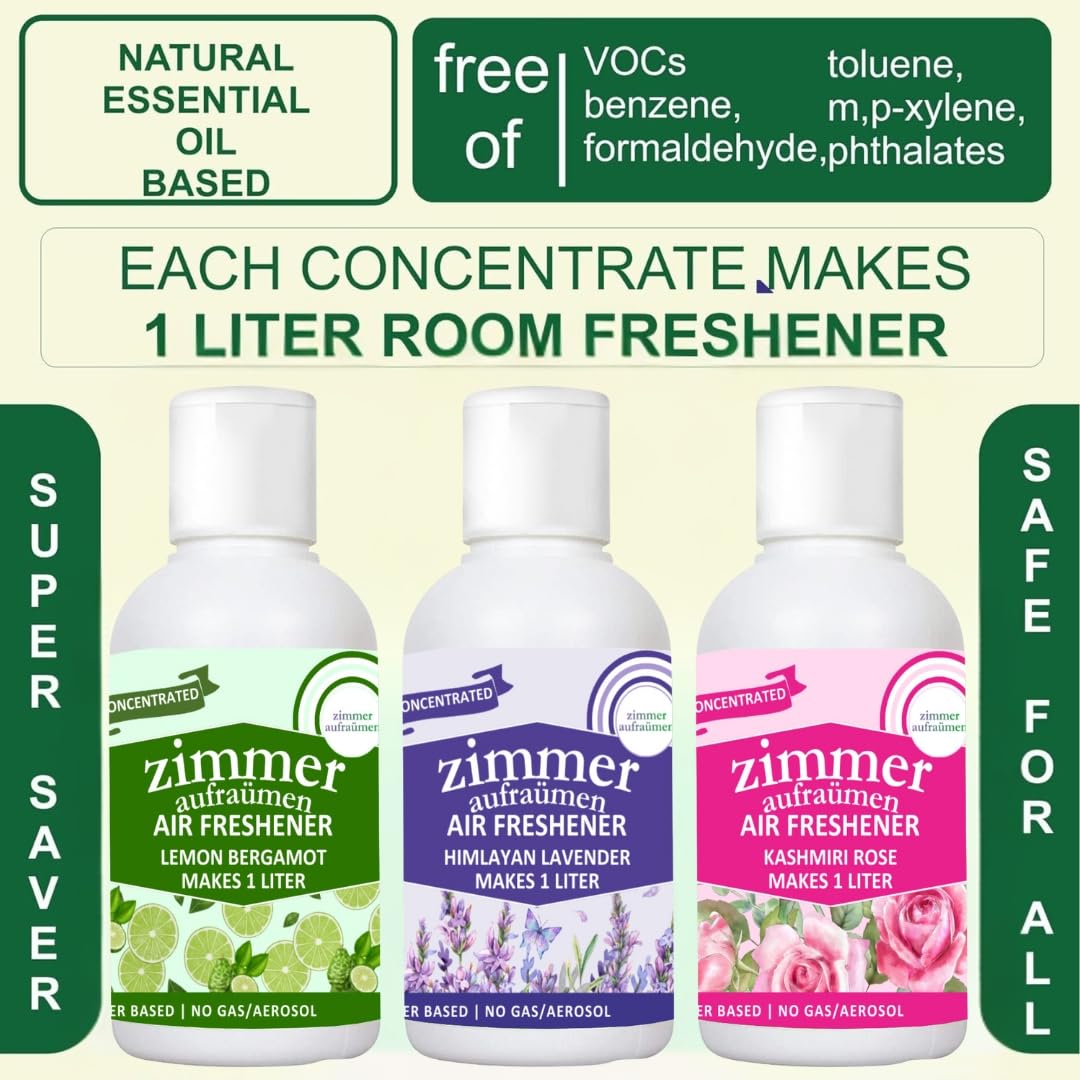 Natural Essential Oil Air Freshener Concentrate (Lavender Rose Lemon) - Makes 3L Refill with Reusable Spray Bottle | Chemical-Free Home Fragrance for Bedroom, Living Room, Bathroom & Car | Aromatherapy & Odor Elimination Solution