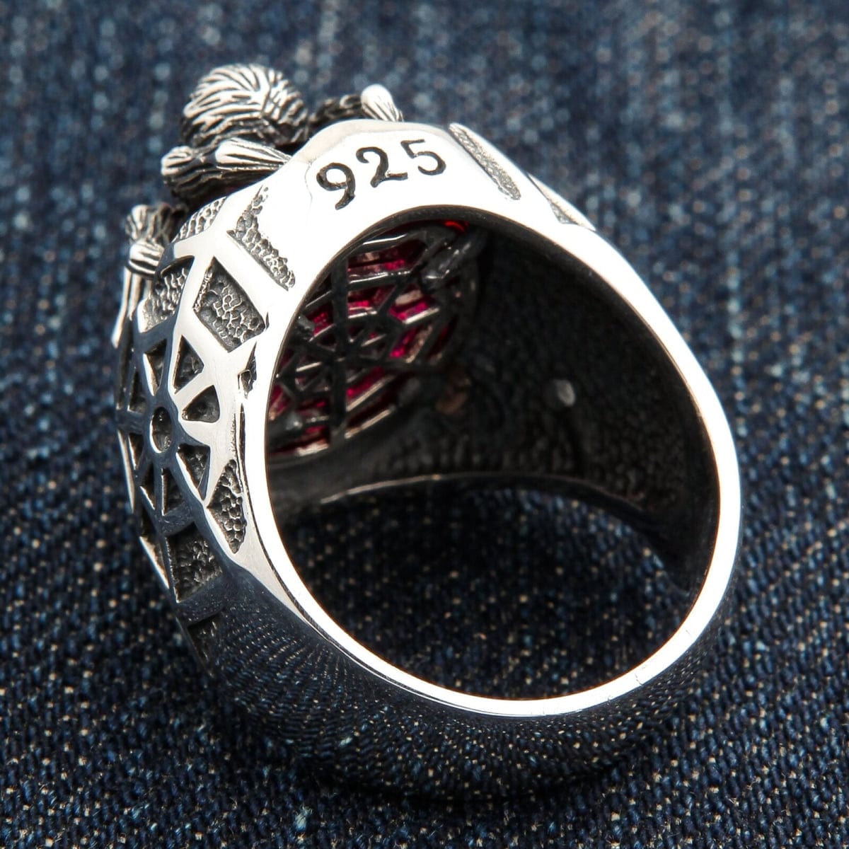 Gothic Red Stone Spider Web Sterling Silver Ring for Women - Elegant Halloween Jewelry, Perfect for Gothic Fashion & Costume Parties