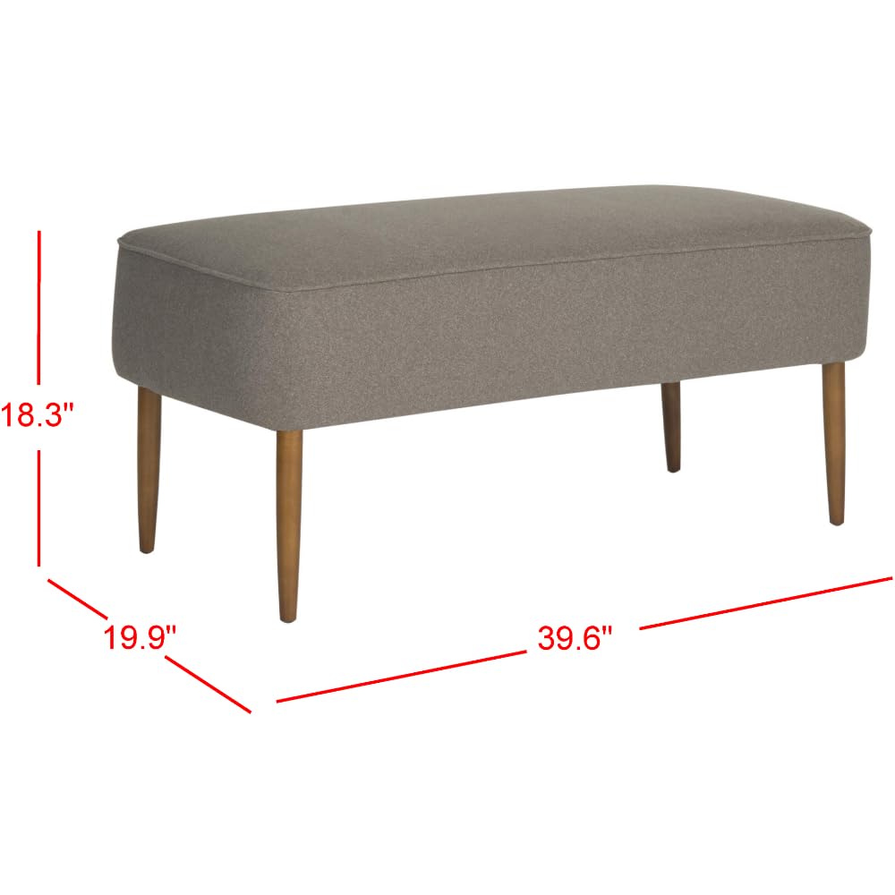 Safavieh Mercer Collection Levi Grey Mid-Century Modern Bench - Stylish Upholstered Storage Seat for Entryway, Bedroom, or Living Room