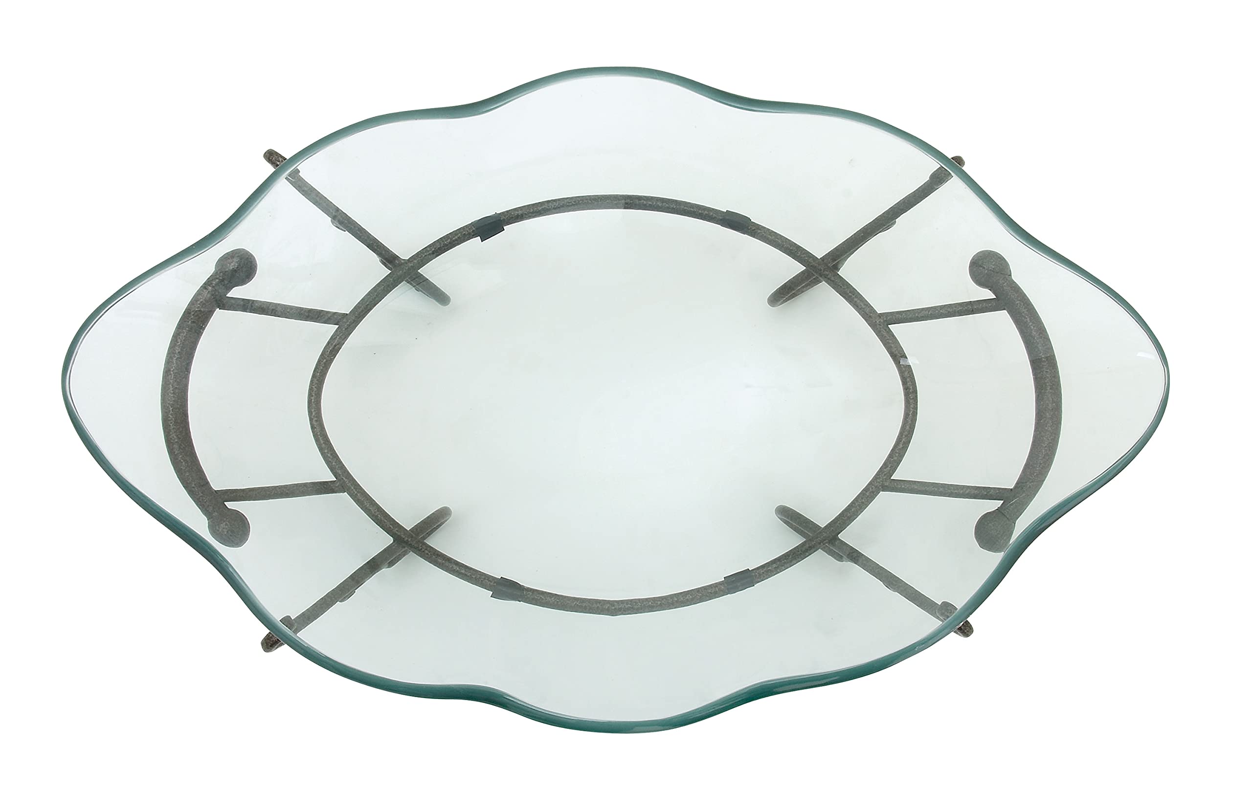 Deco 79 23-Inch Clear Tempered Glass Serving Bowl with Elegant Brown Metal Scroll Base - Perfect for Kitchen, Dining Room, and Party Serving (14